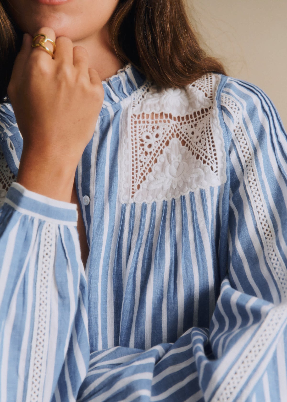 Blouse Kajasa - Rayures Bleu Brodé