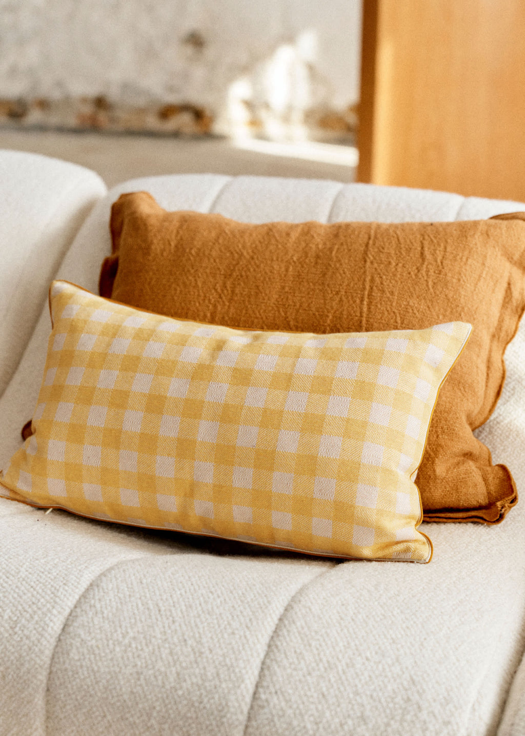 Coussin Tissé Vichy - Petit modèle - Jaune