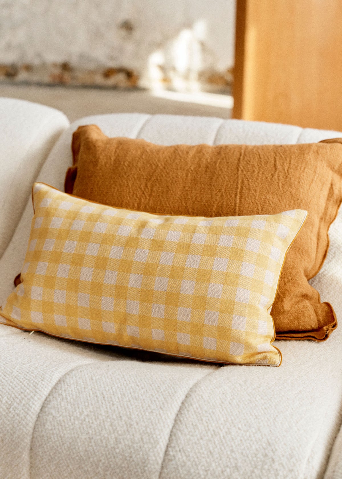 Coussin Tissé Vichy - Petit modèle - Jaune