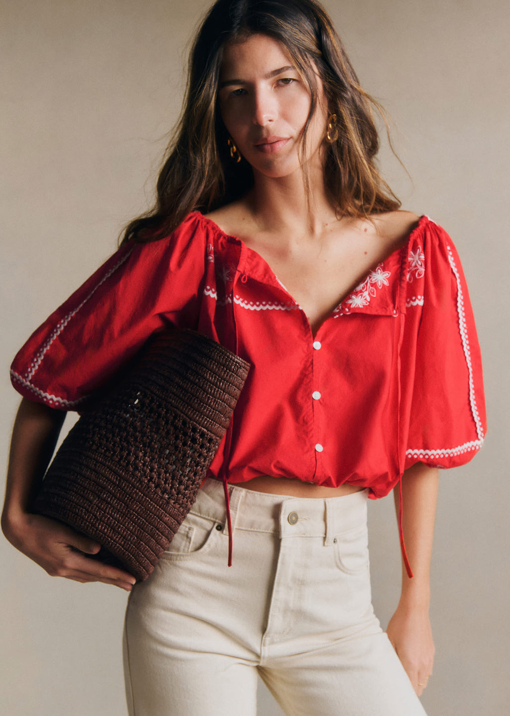 Chemise Camelia - Écru Fond Rouge