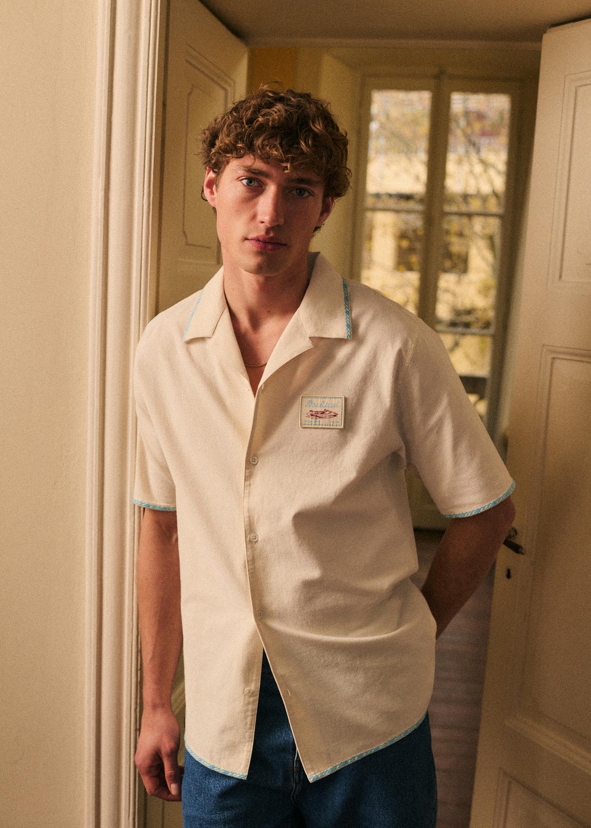 Chemise Nautical - Écru Broderie Bleue