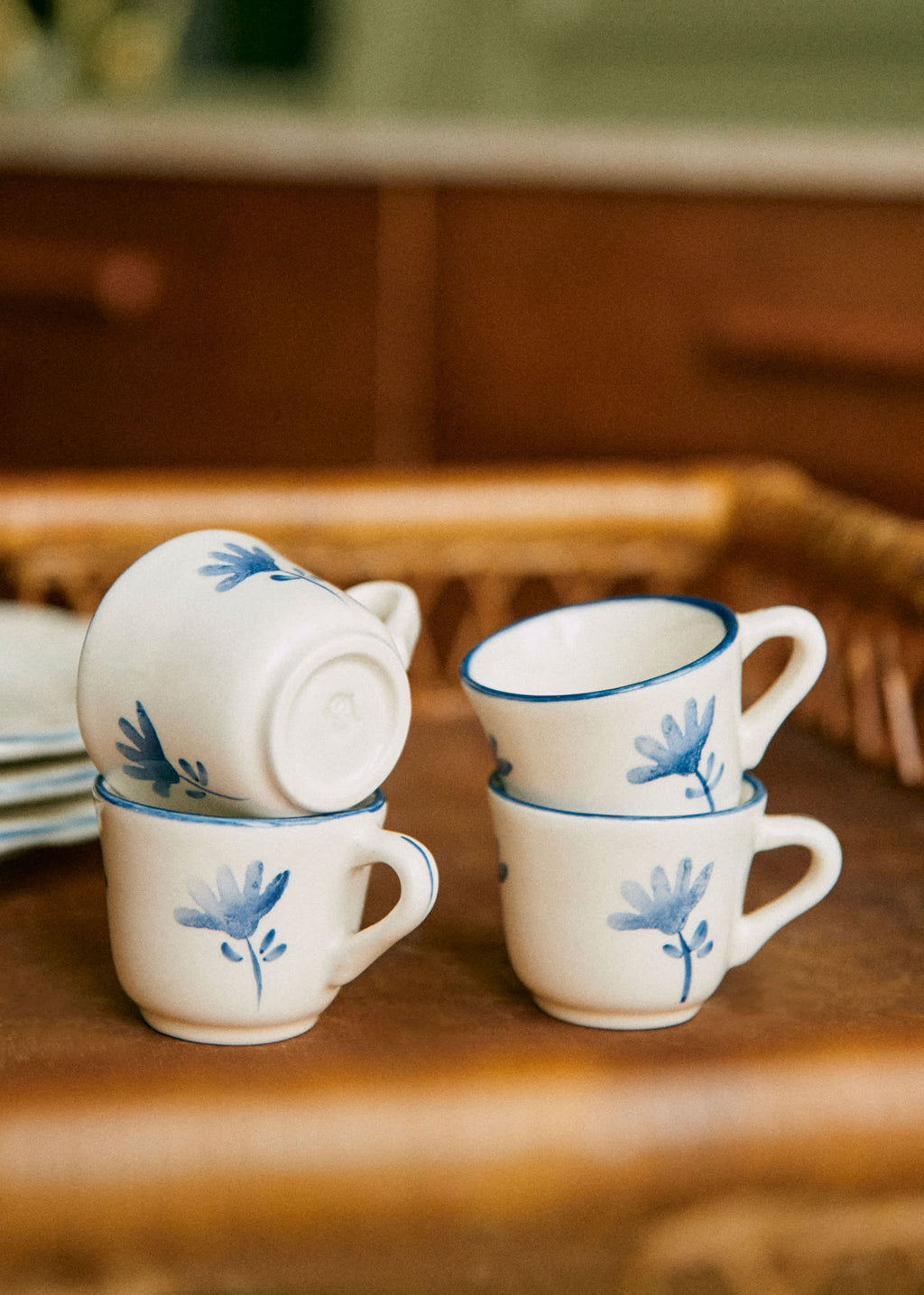 Coffret de 4 tasses expresso - Petite Fleur - Bleu Orage