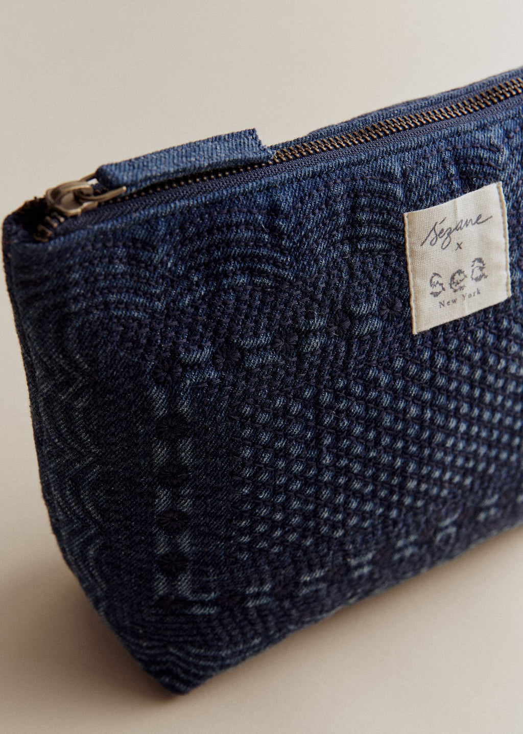 Trousse de toilette - Sézane x SEA NY - Bleu Denim Brodé