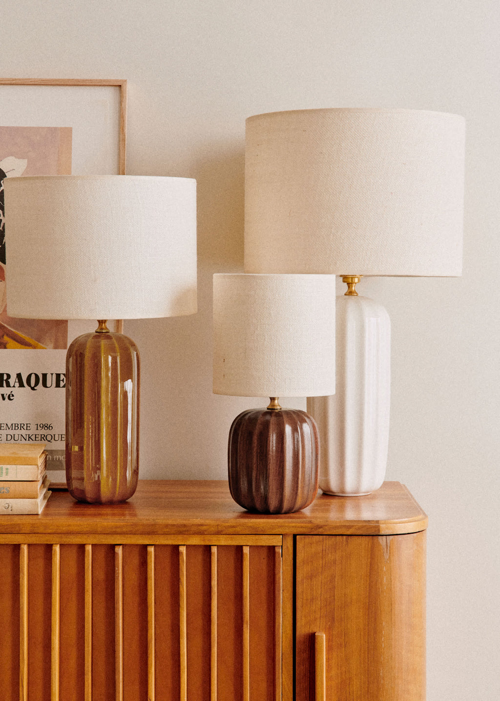 Lampe Traviata petit modèle - Acajou - Abat-jour Dolce - Jute Écru