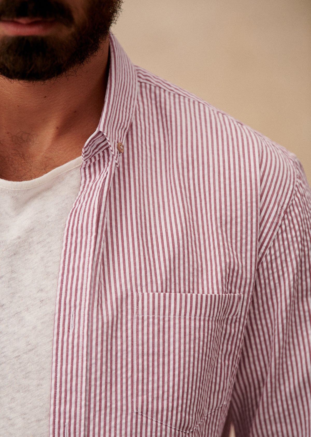 Chemise Charlie Seersucker - Blanc / Bordeaux