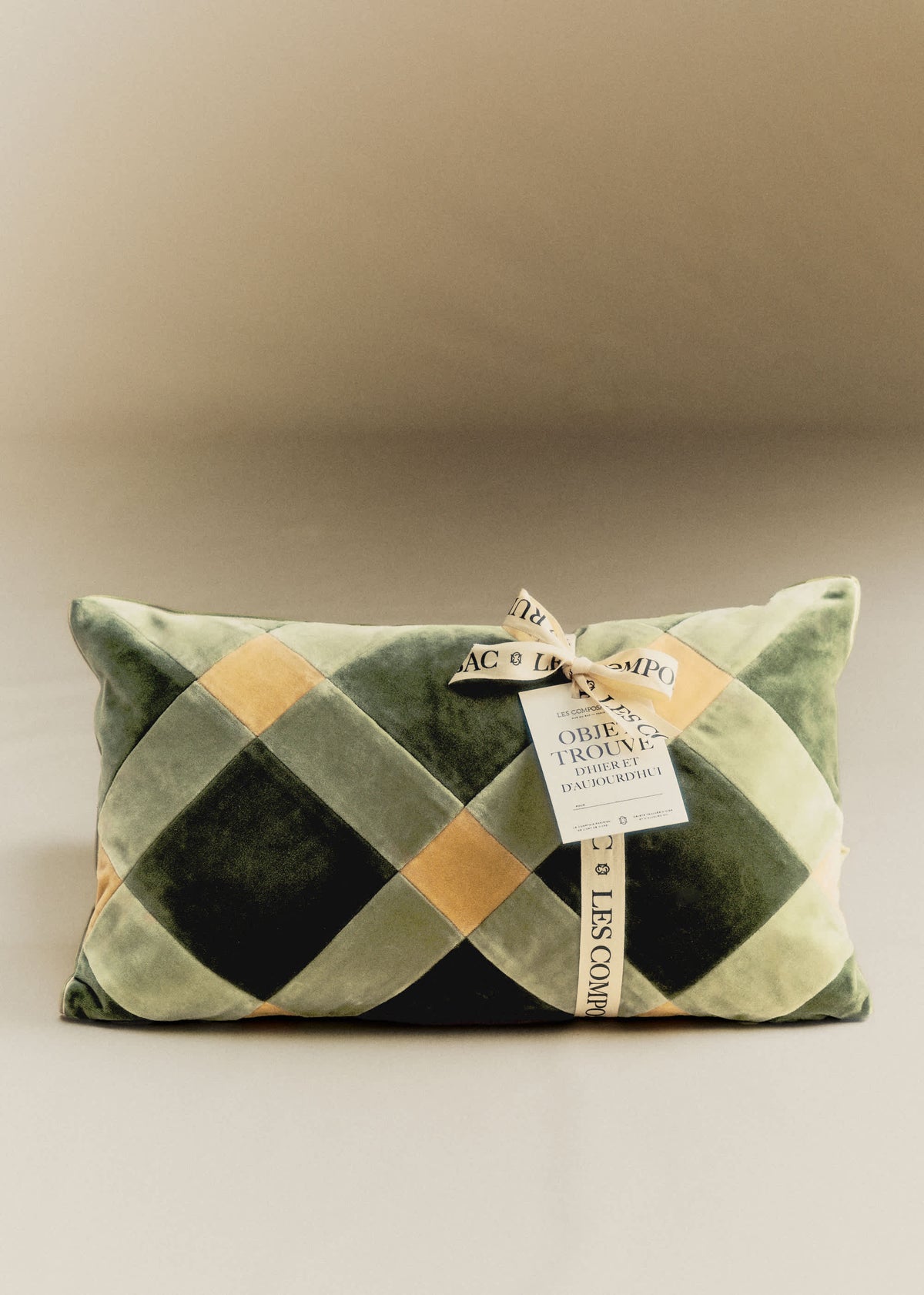 Coussin Velours Patchwork - Petit modèle - Céladon Foncé et Clair