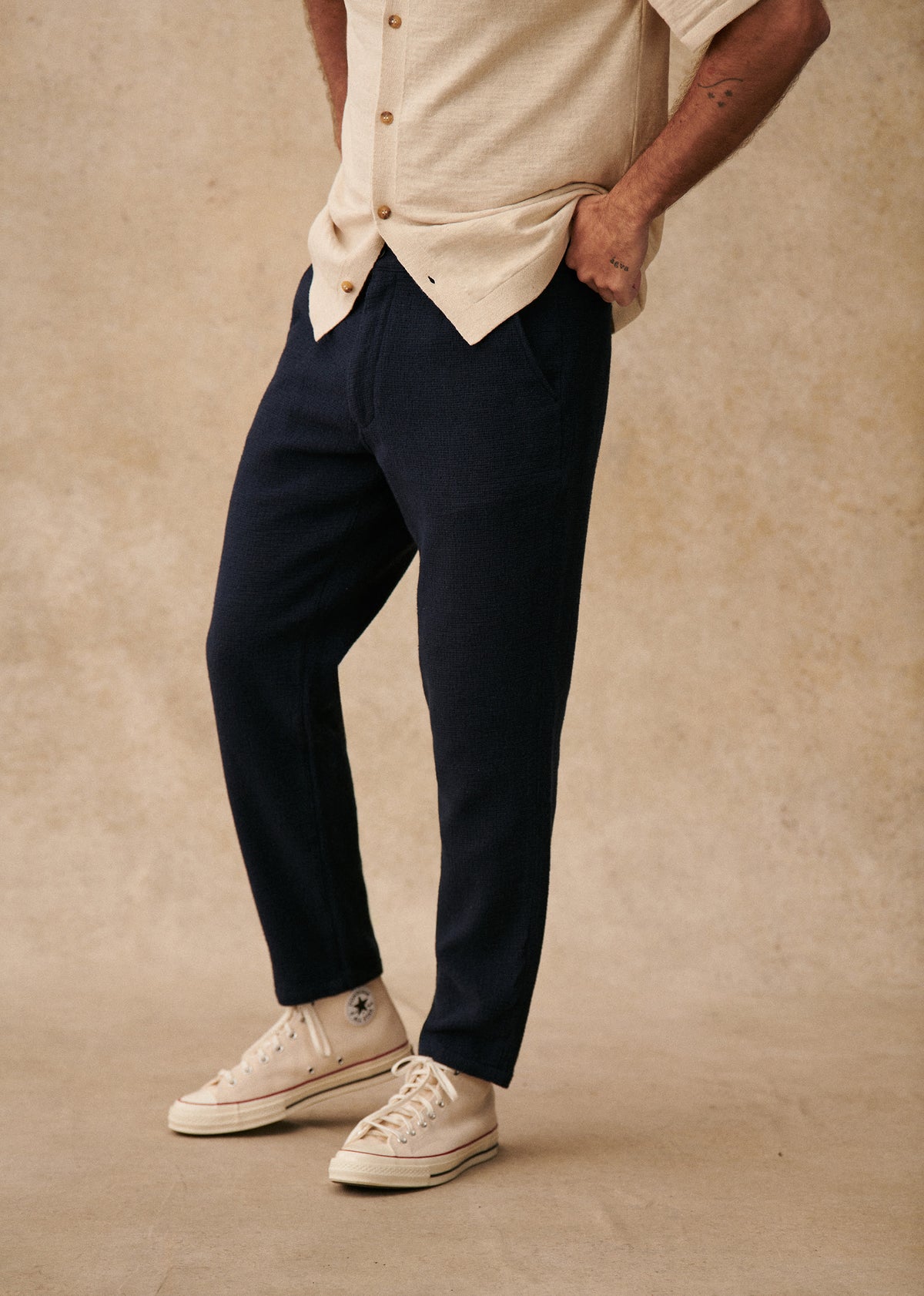 Pantalon Bergame - Marine texturé