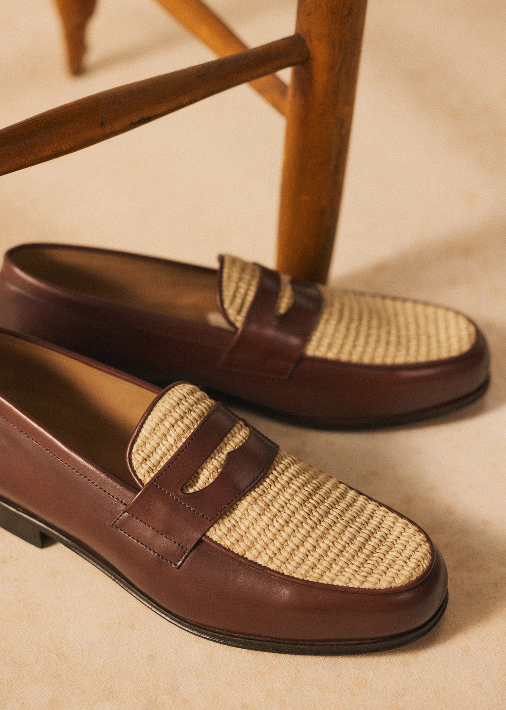 Mocassins Elvis - Chocolat / Raphia