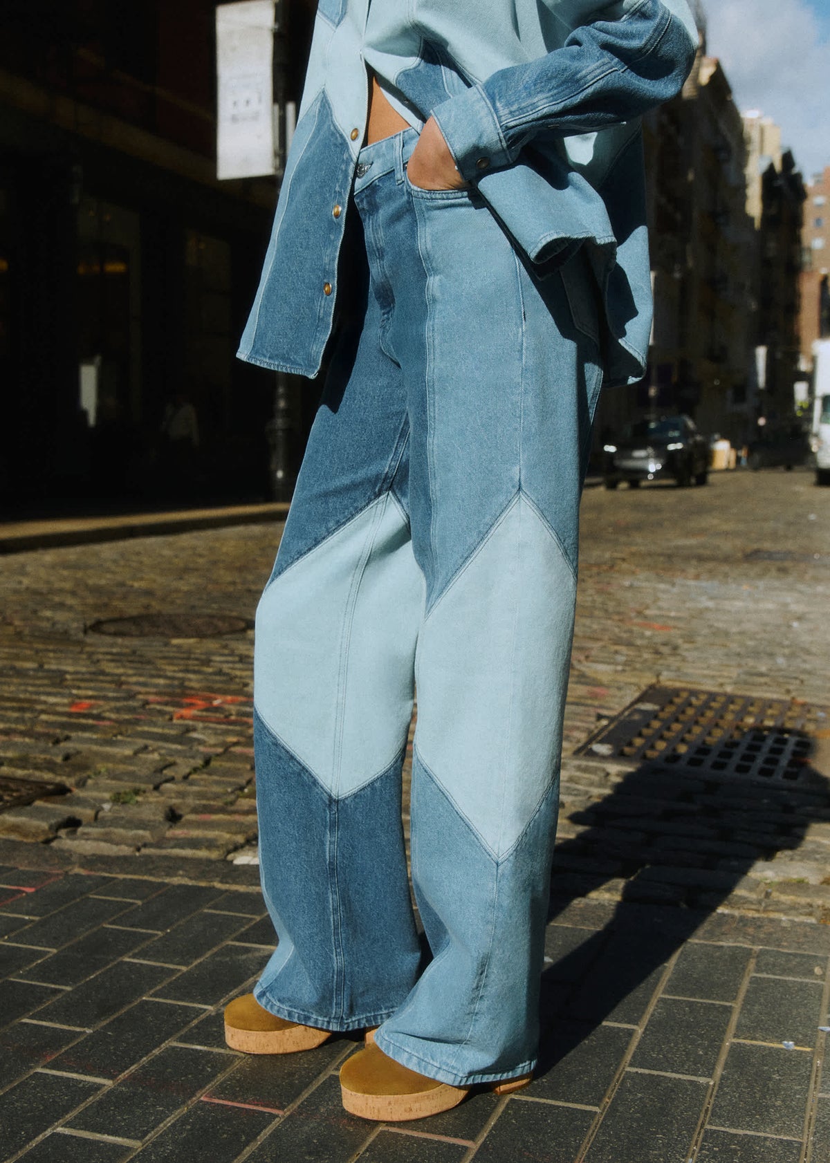 Pantalon Le Wide Leg - Patchwork Denim Bleu Clair