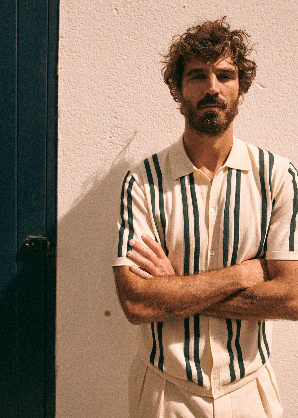 Chemise Maille Braden - Écru Rayures Vertes