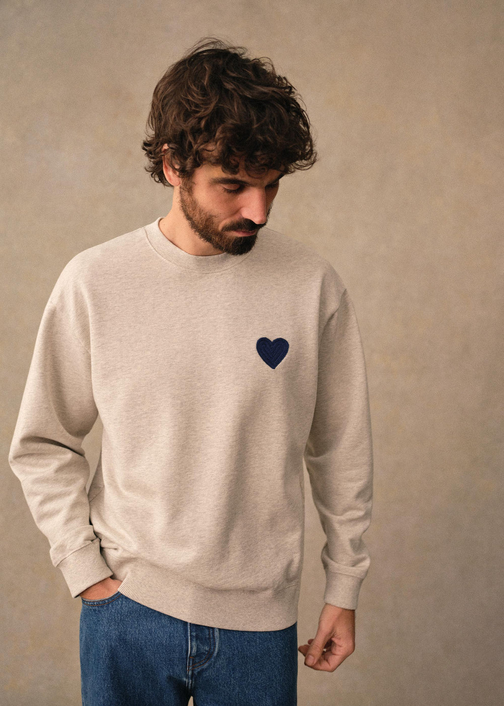 Sweatshirt Coeur Chaînette - Gris Chiné