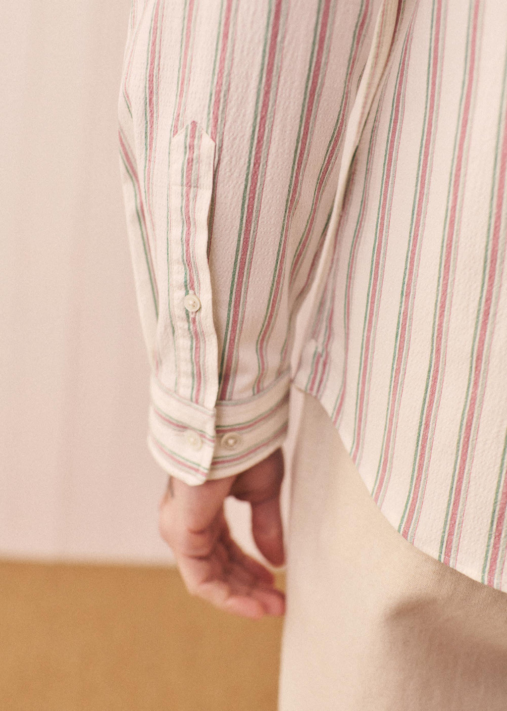 Chemise Charlie Seersucker - Blanc Rayures Rose / Vert