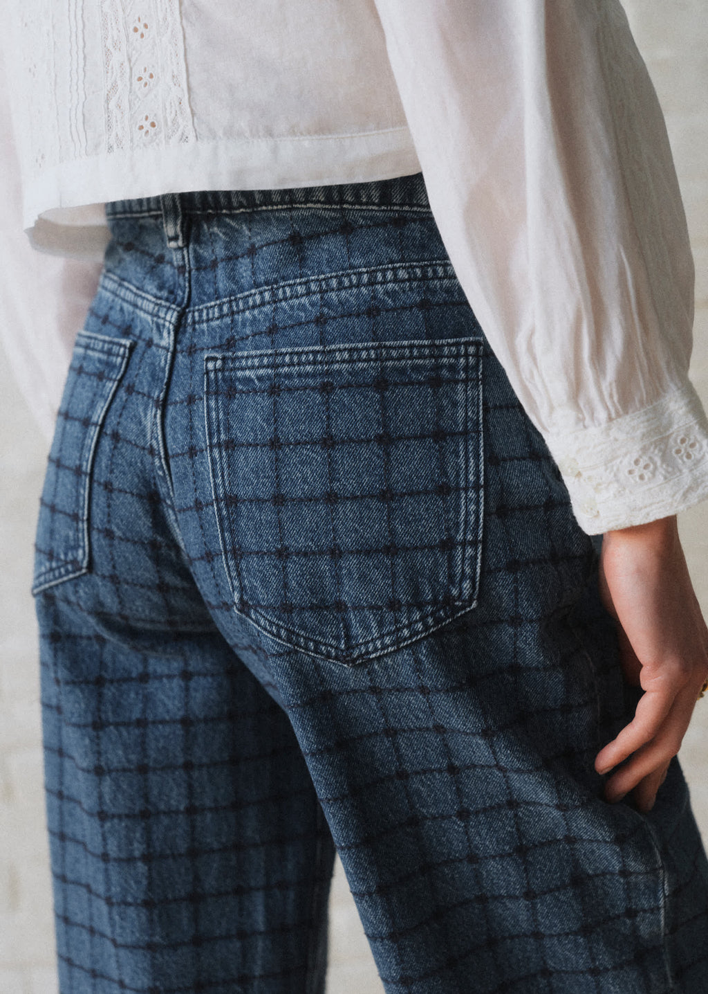 Pantalon Le 90's - Sézane x Sea NY - Broderie Marine Fond Denim