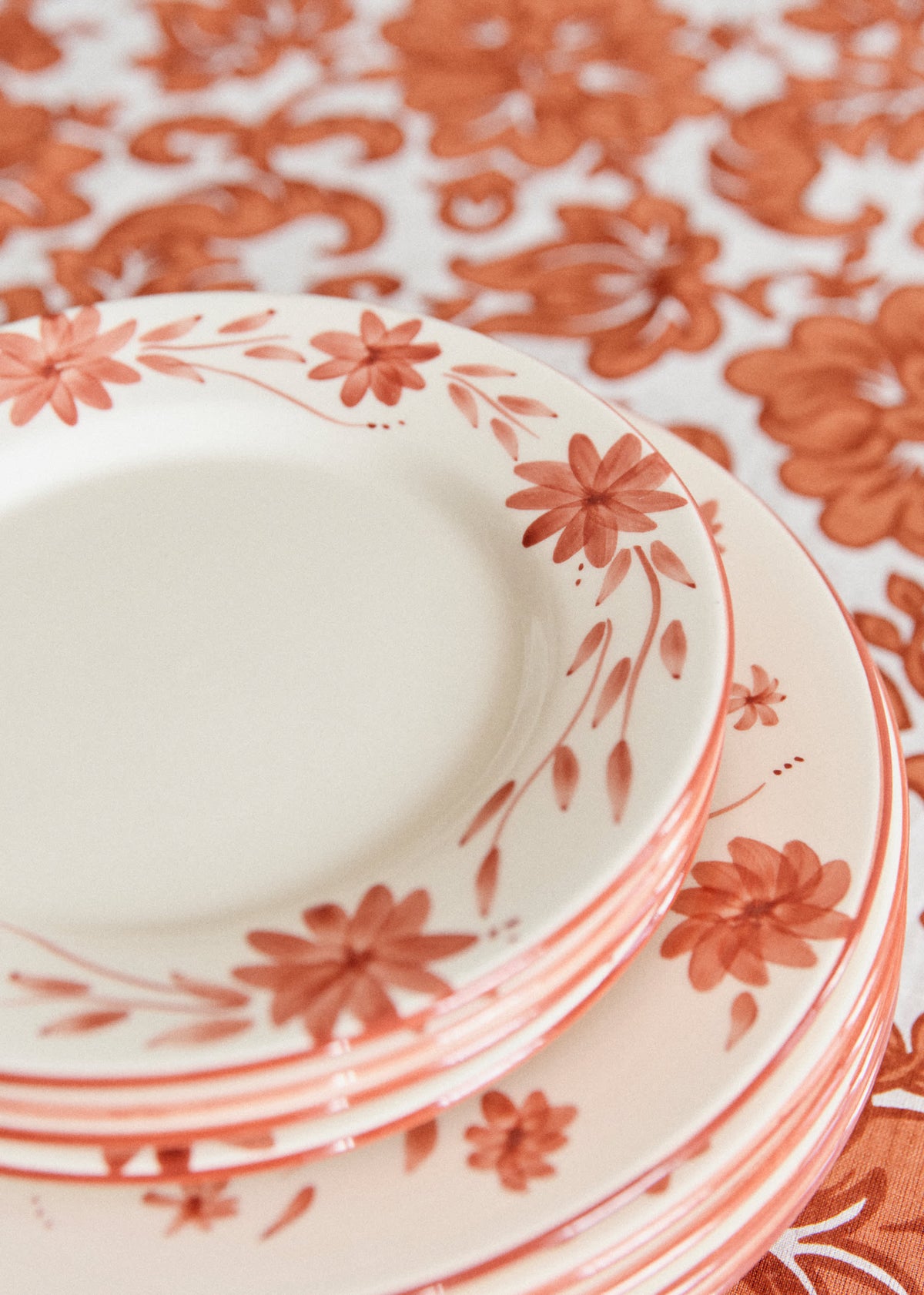 Set de 4 assiettes à dessert - Fleurs de Jardin - Terre de sienne