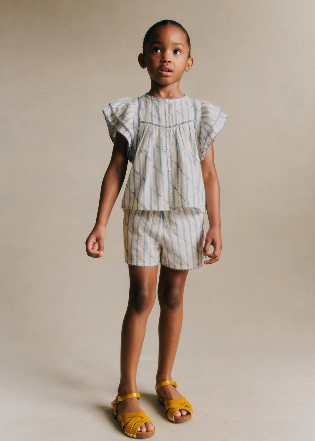 Short Coralie - Rayures Lavande Broderie