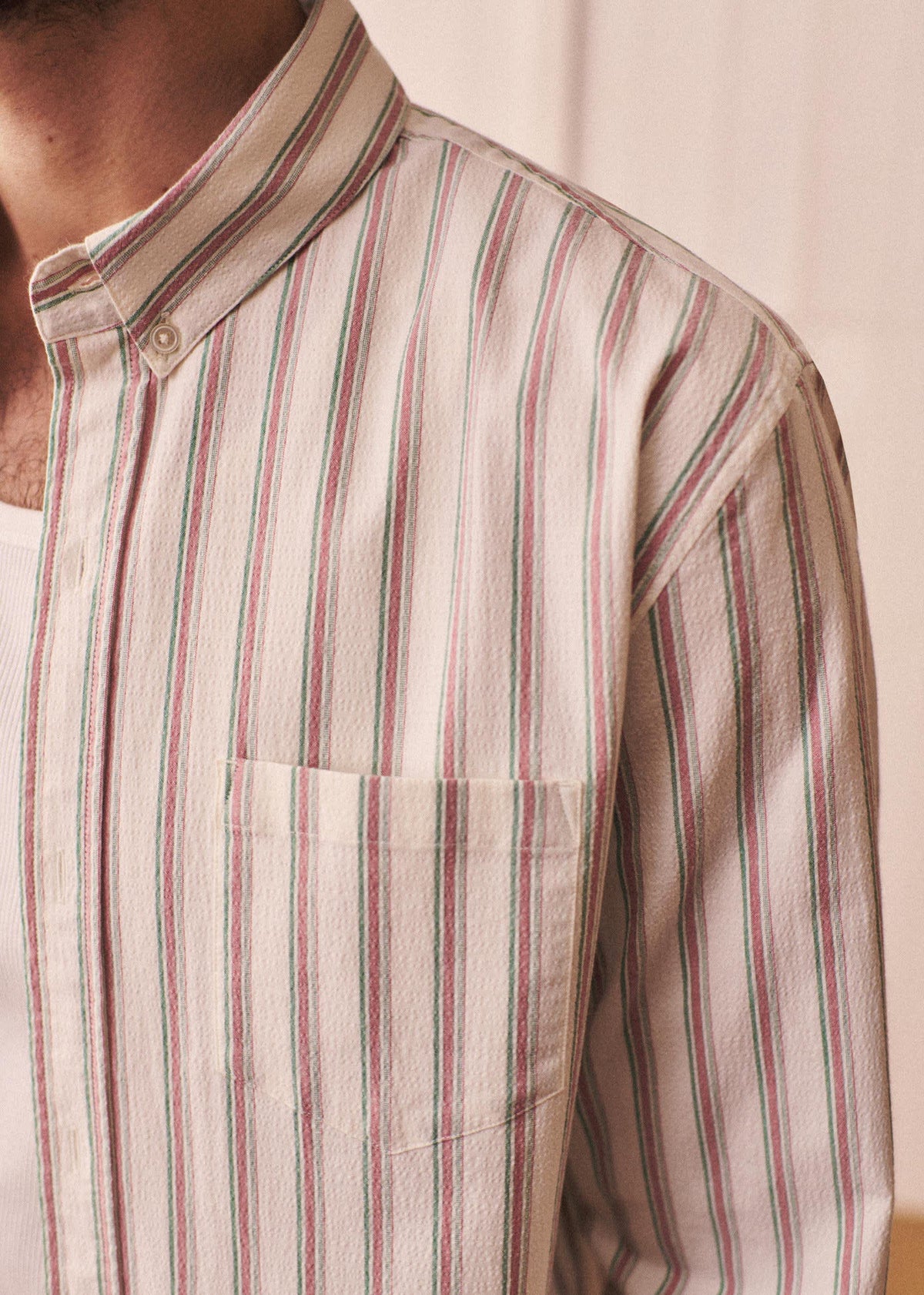 Chemise Charlie Seersucker - Blanc Rayures Rose / Vert