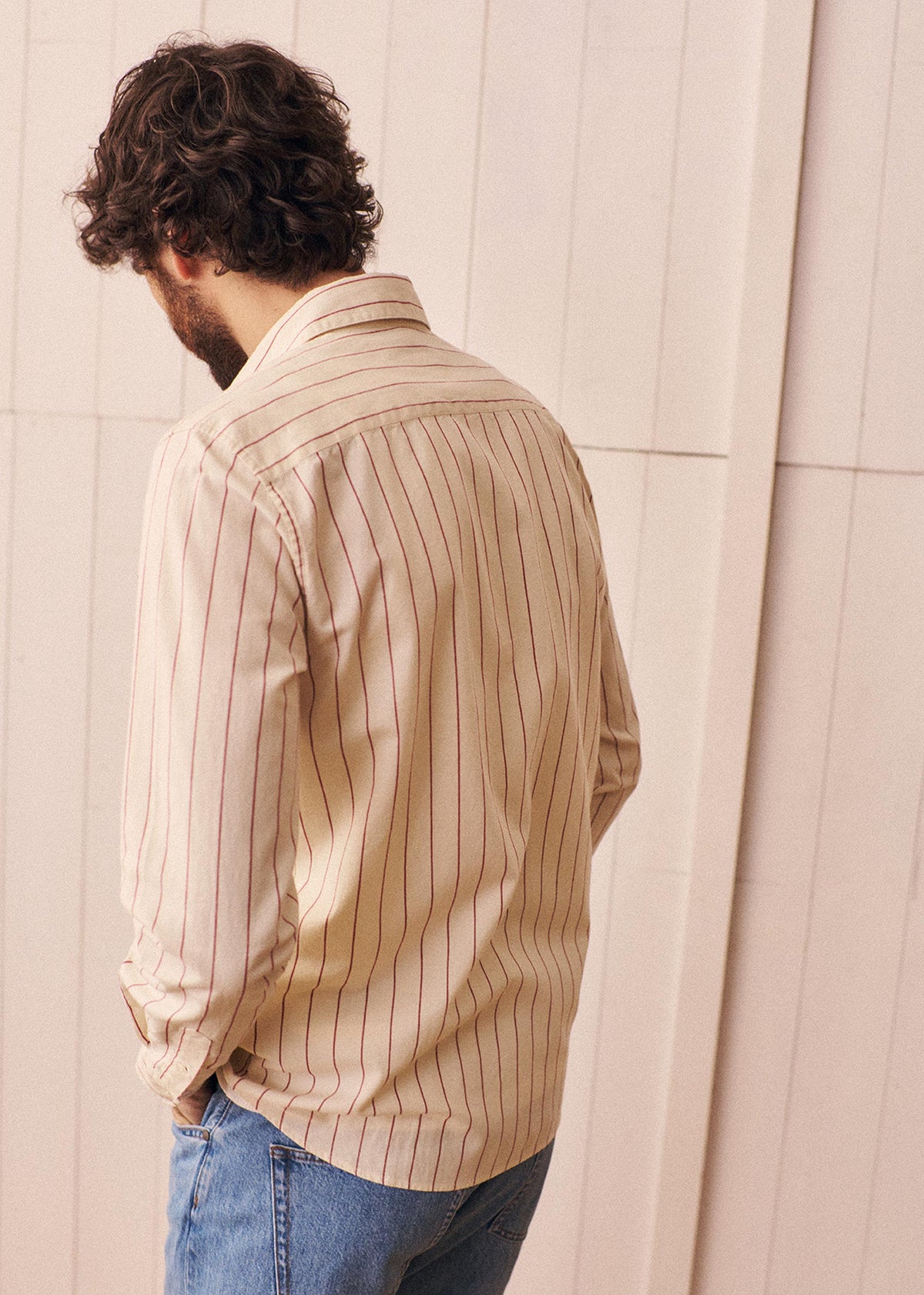 Chemise Charlie Coton Lin - Écru Rayures Fines Rouges