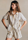 Chemise Livia - Broderie Placée Ecru Détails Rayures Bleu