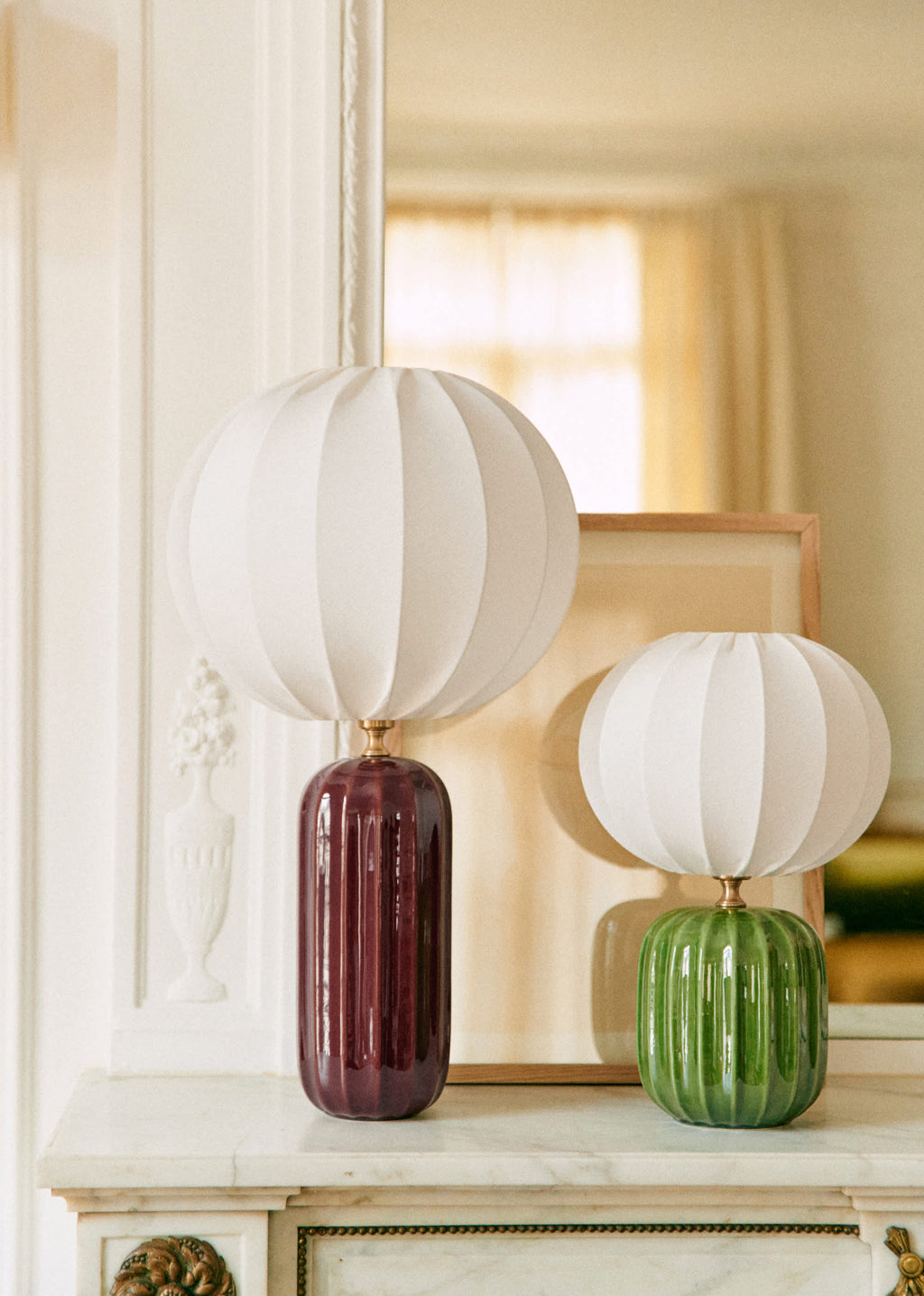 Lampe Traviata petit modèle - Vert - Abat-jour Sonate - Écru