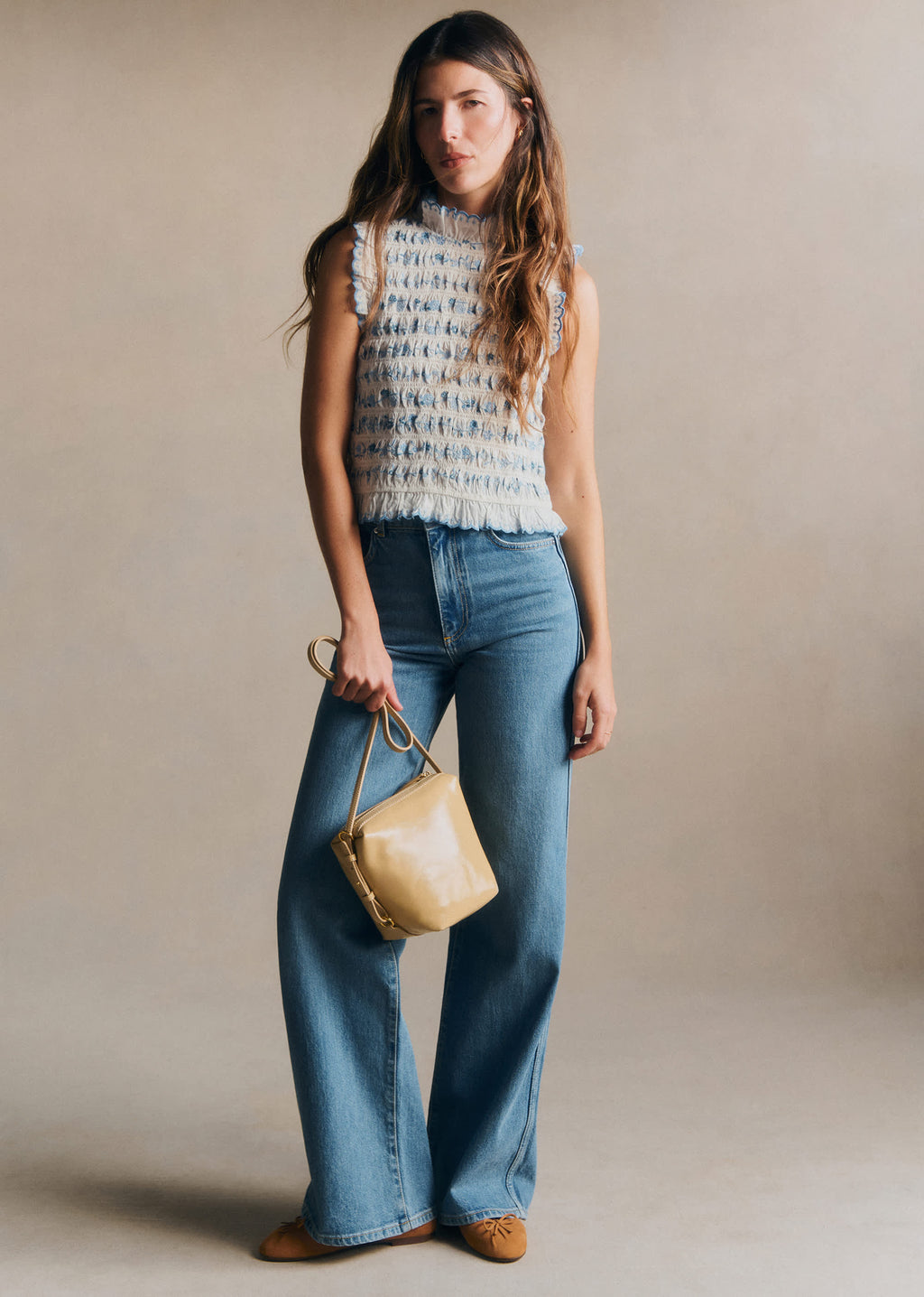 Blouse Samona - Broderie Contrastée Bleu Fond Ecru