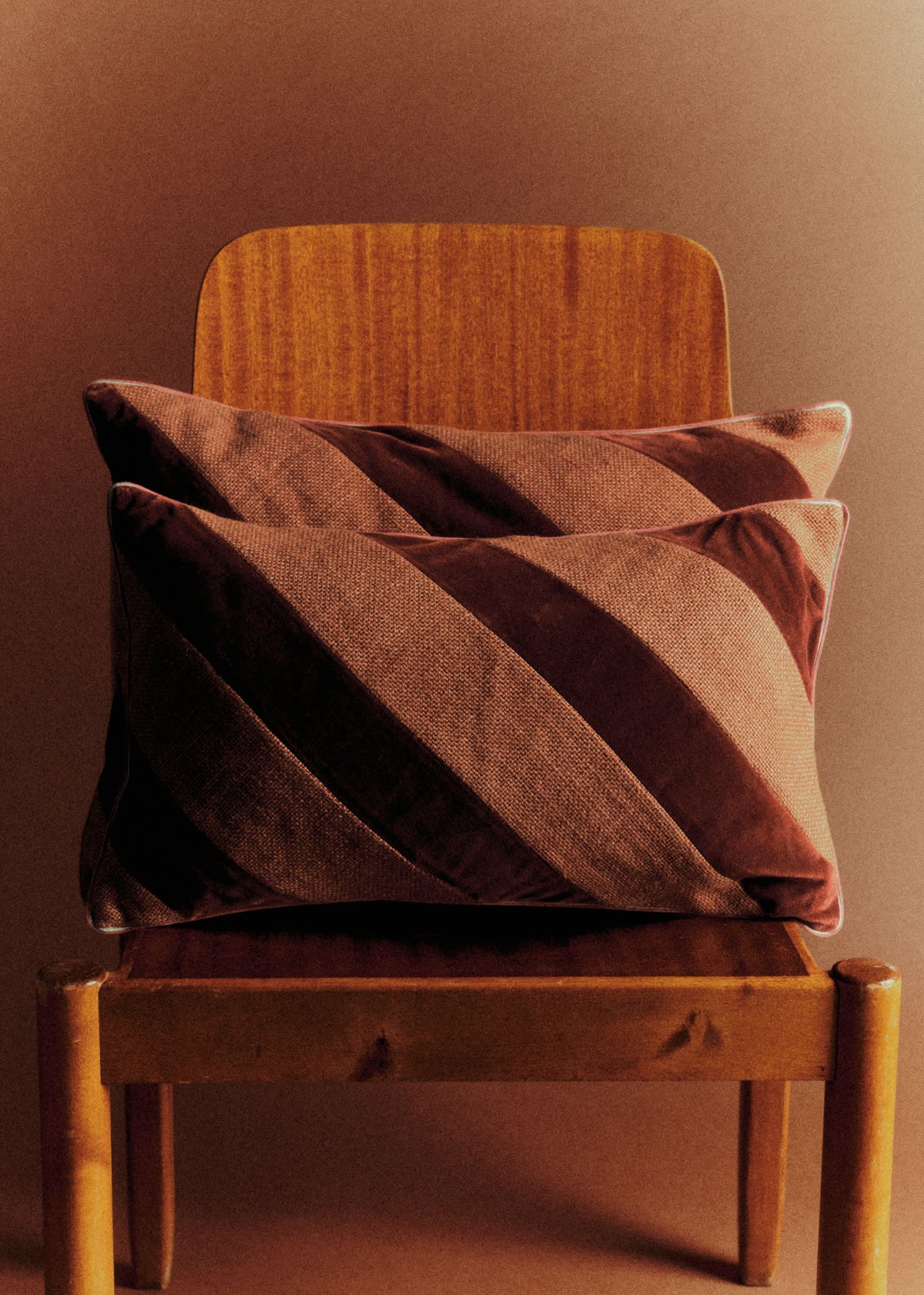 Coussin Toile Lin et Velours - Petit modèle - Terre de sienne