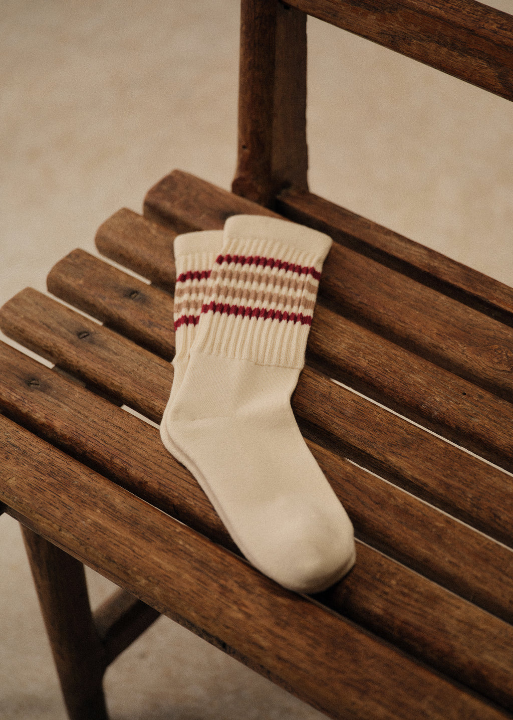 Chaussettes Zane - Écru Rayures Rouge / Beige
