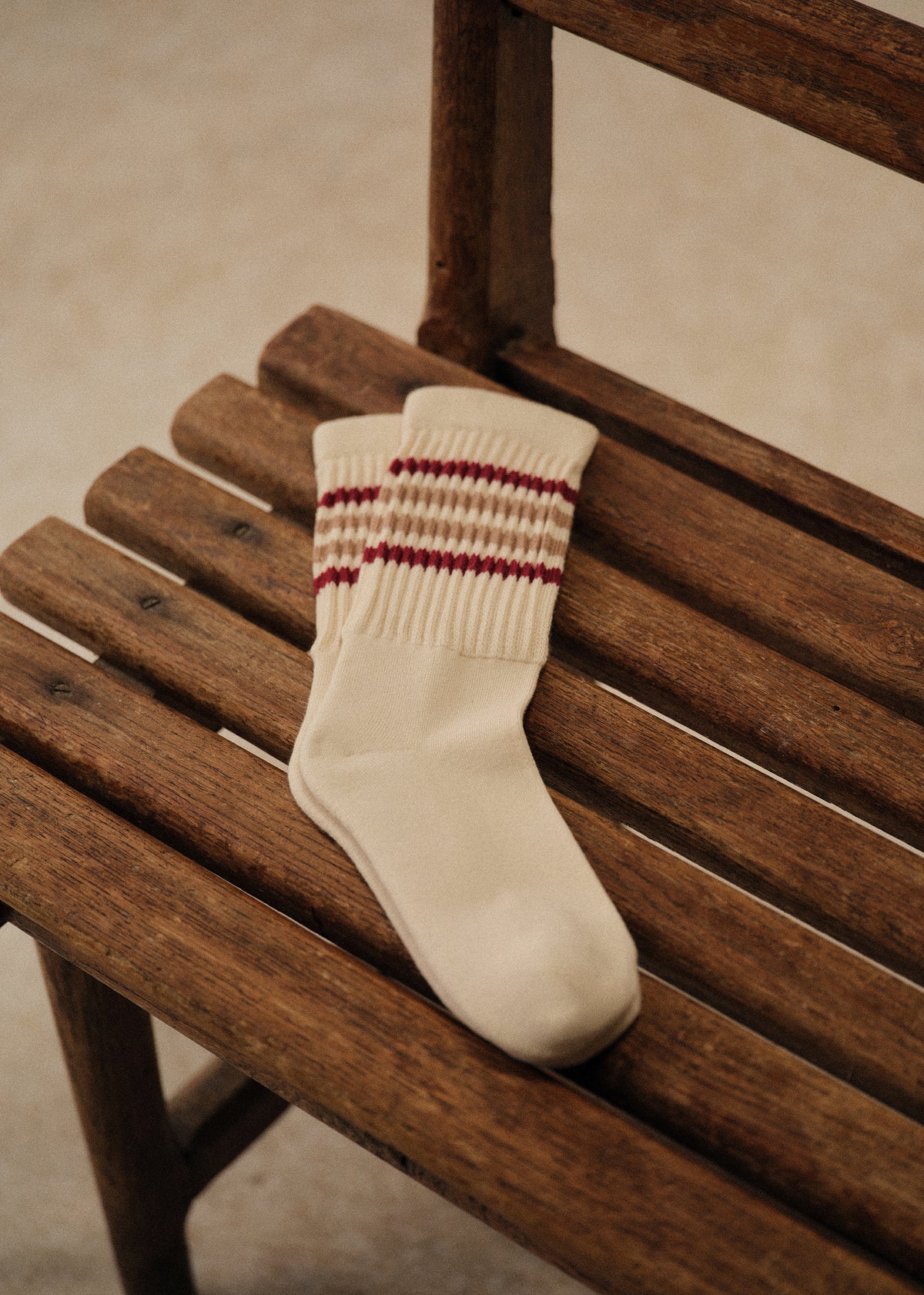 Chaussettes Zane - Écru Rayures Rouge / Beige
