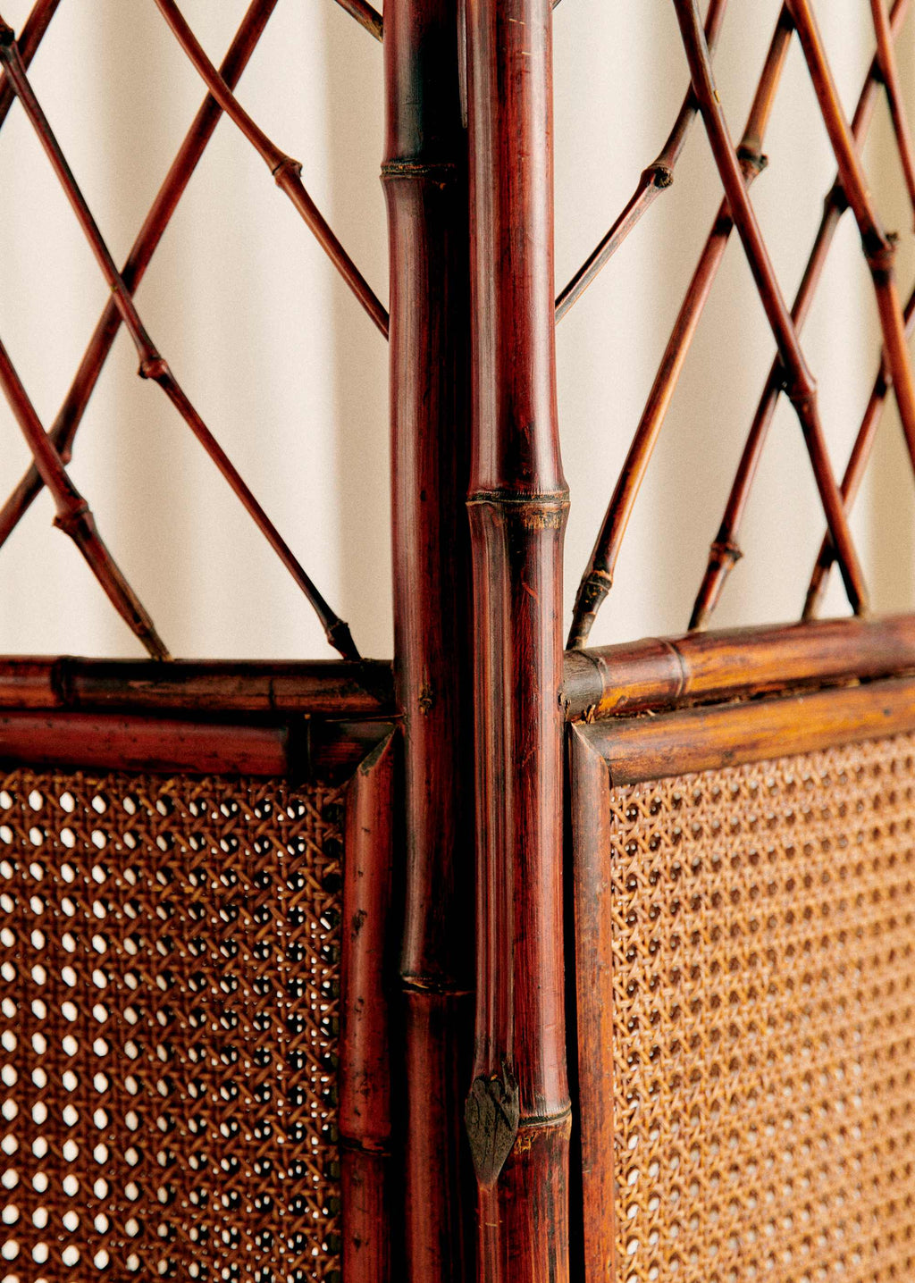 Paravent en bambou et cannage foncé vintage - Bambou et cannage