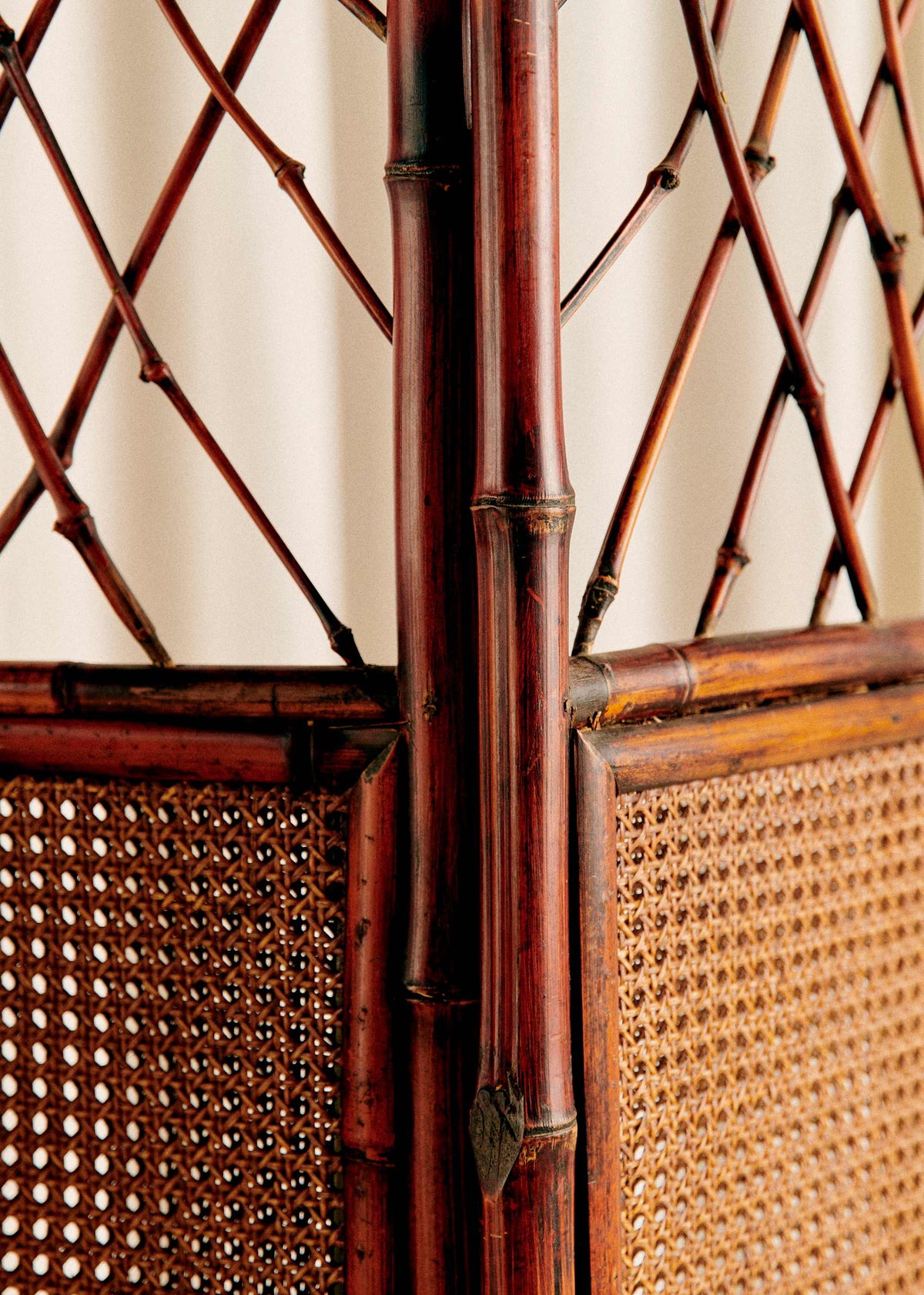 Paravent en bambou et cannage foncé vintage - Bambou et cannage
