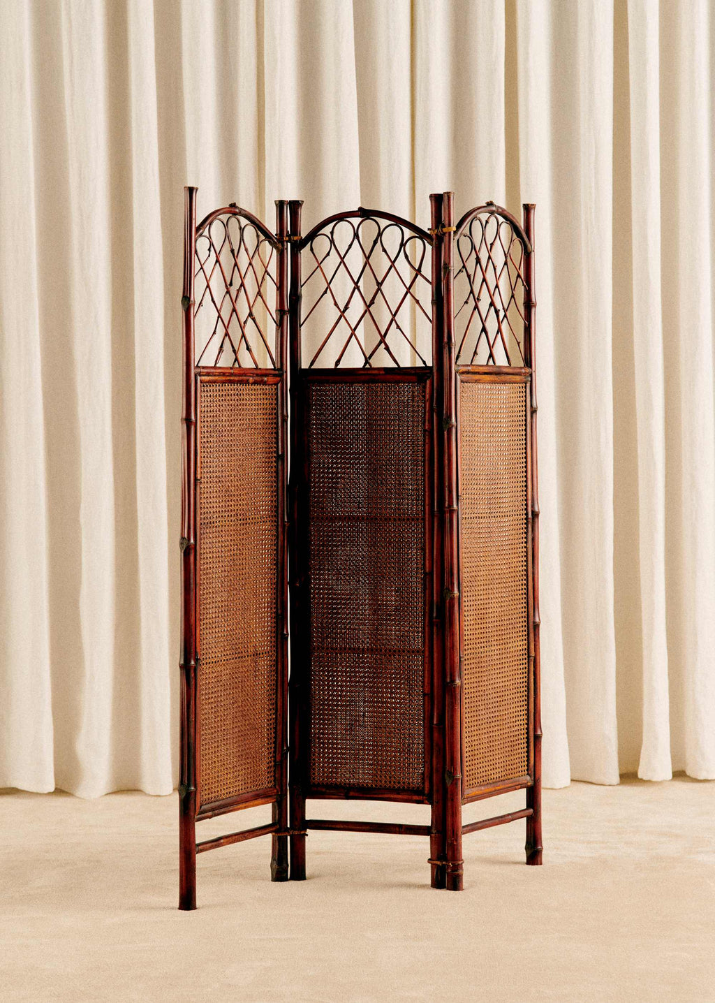 Paravent en bambou et cannage foncé vintage - Bambou et cannage