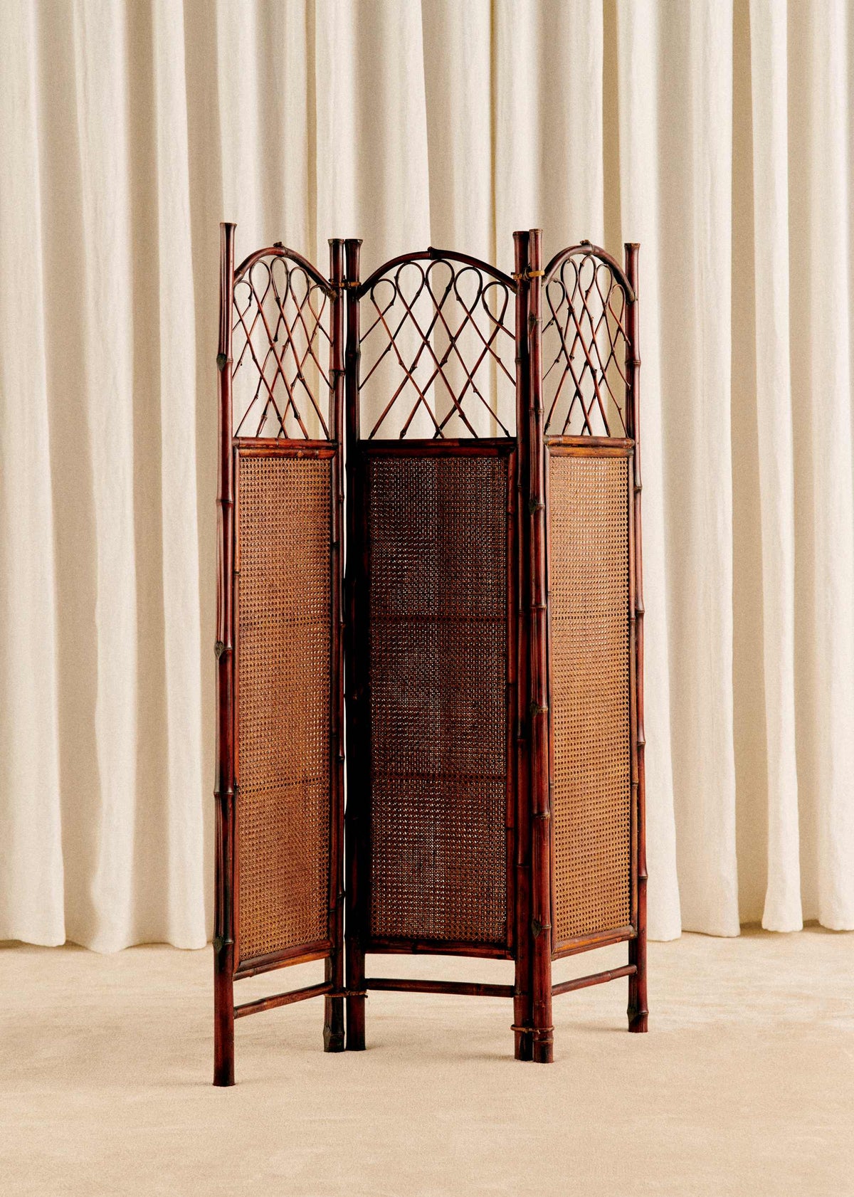 Paravent en bambou et cannage foncé vintage - Bambou et cannage