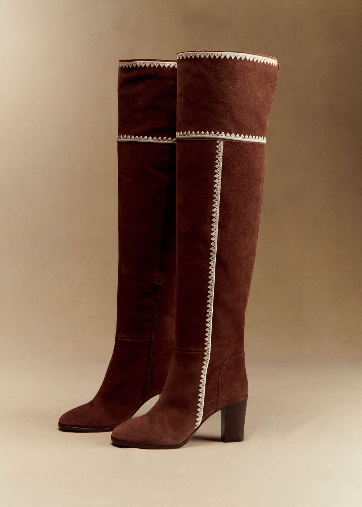 Cuissardes High Nadia - Sézane x Baziszt - Chocolat Brodé