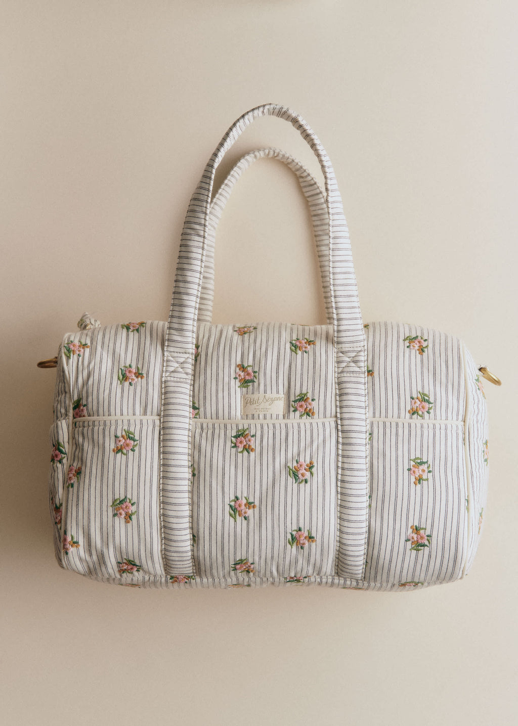 Sac à langer bowling - Rayures Broderie Fleurs