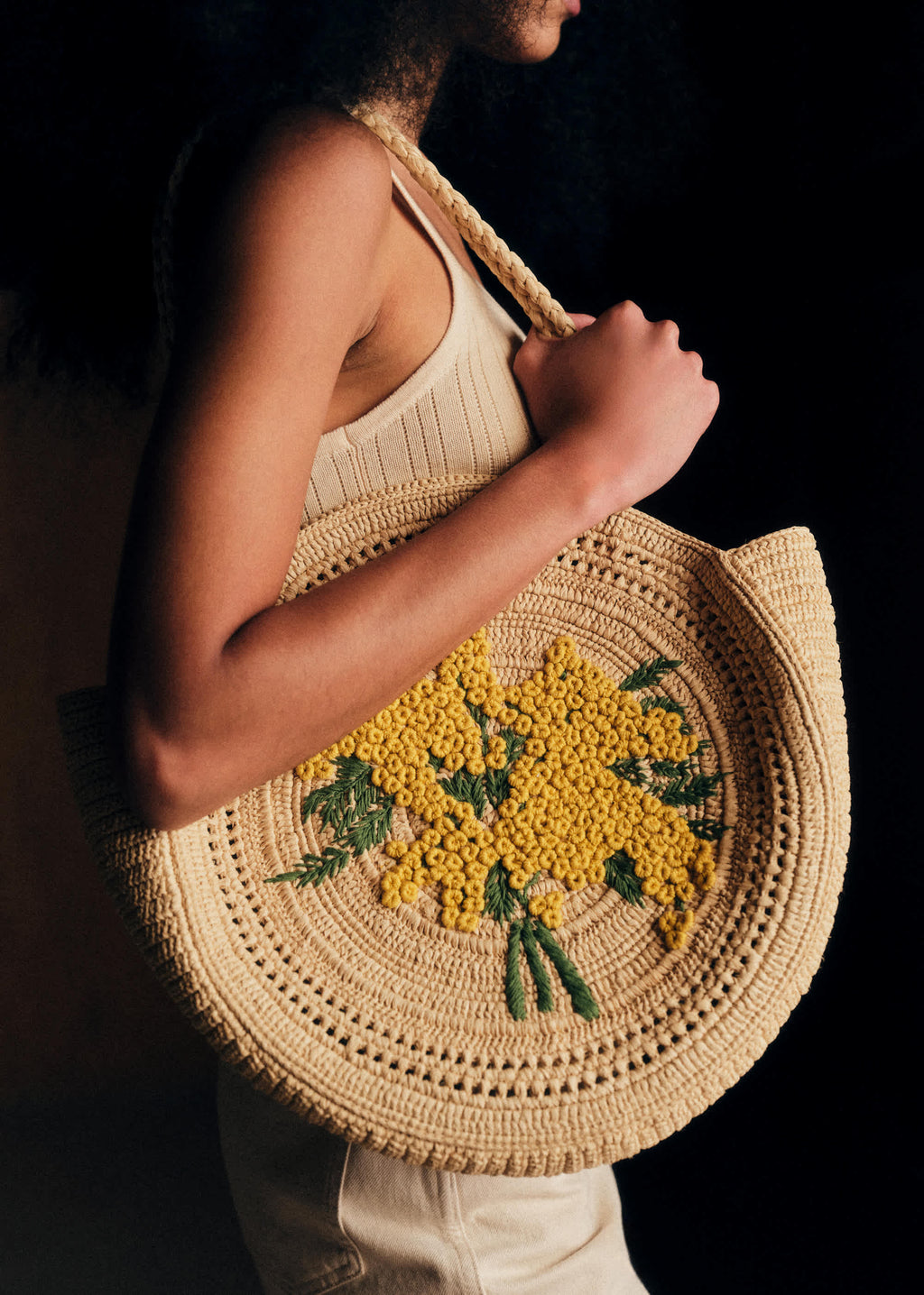 Panier June - Raphia Broderie Mimosa