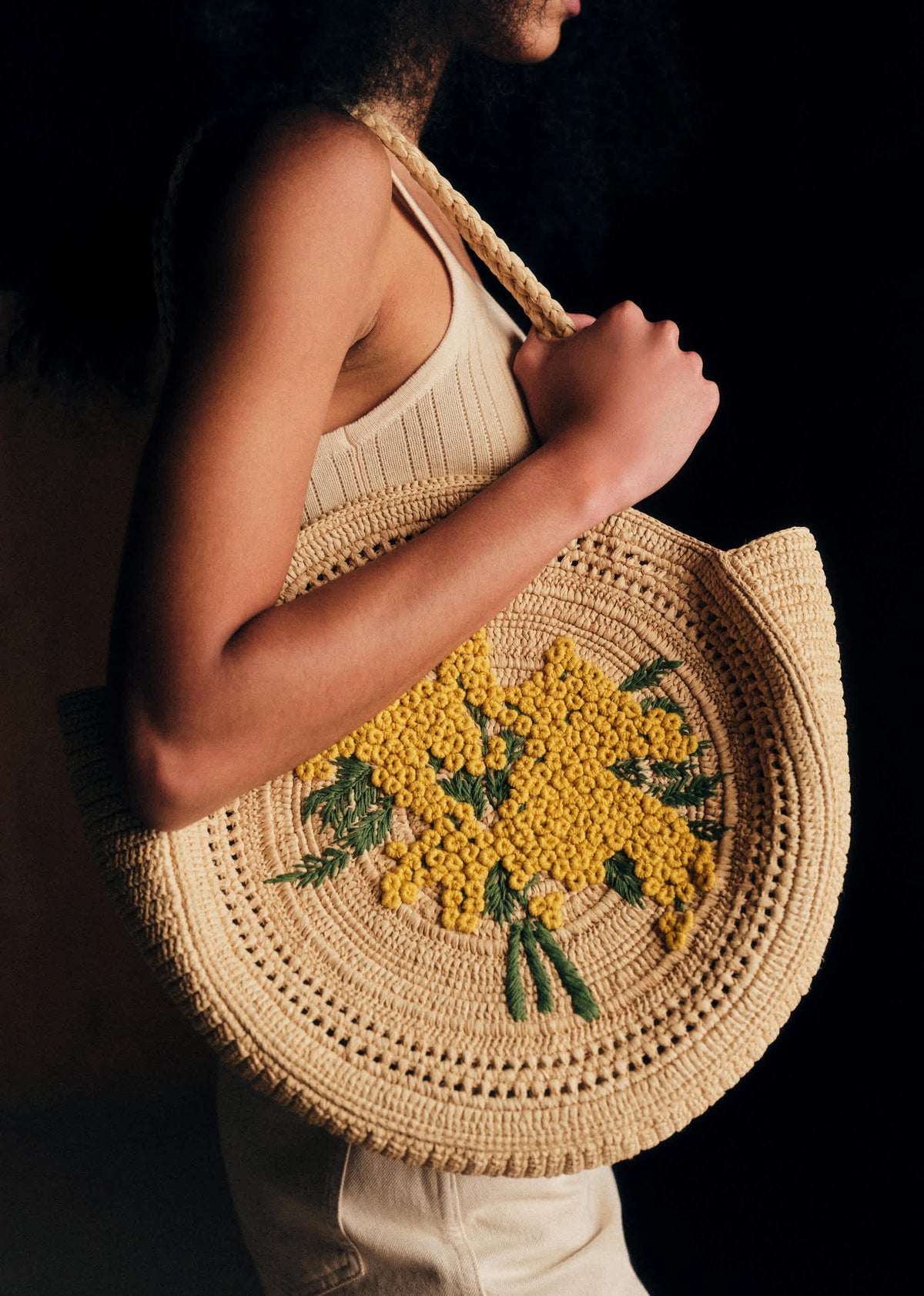 Panier June - Raphia Broderie Mimosa