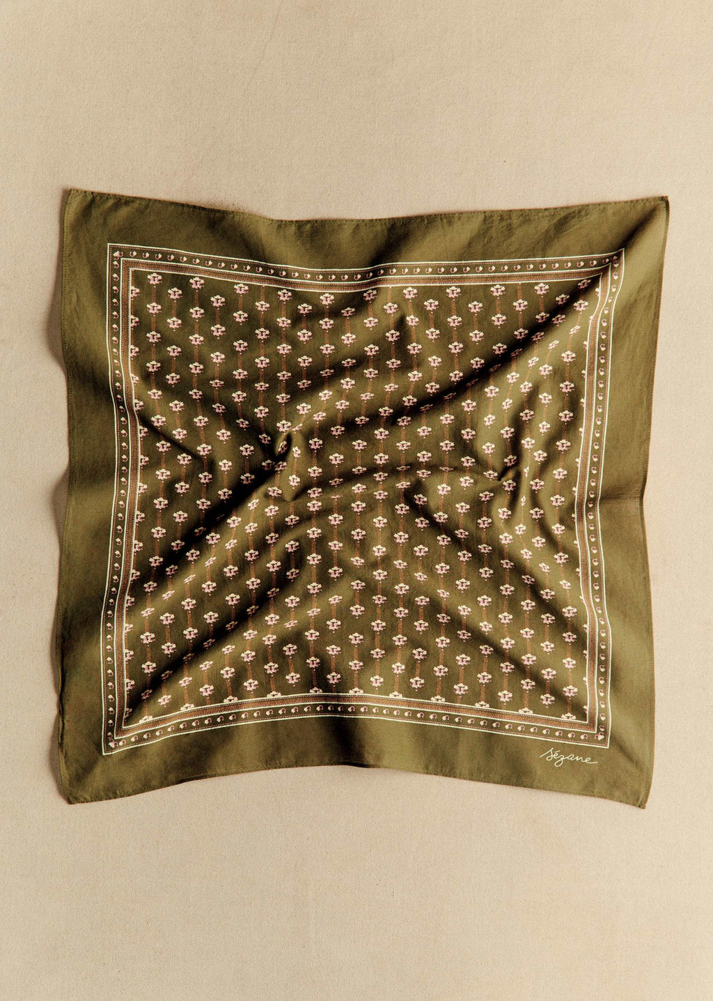 Foulard Gaston - Petites Fleurs Fond Kaki