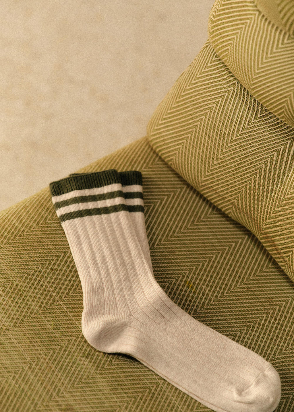 Chaussettes Russel - Écru Rayures Kaki