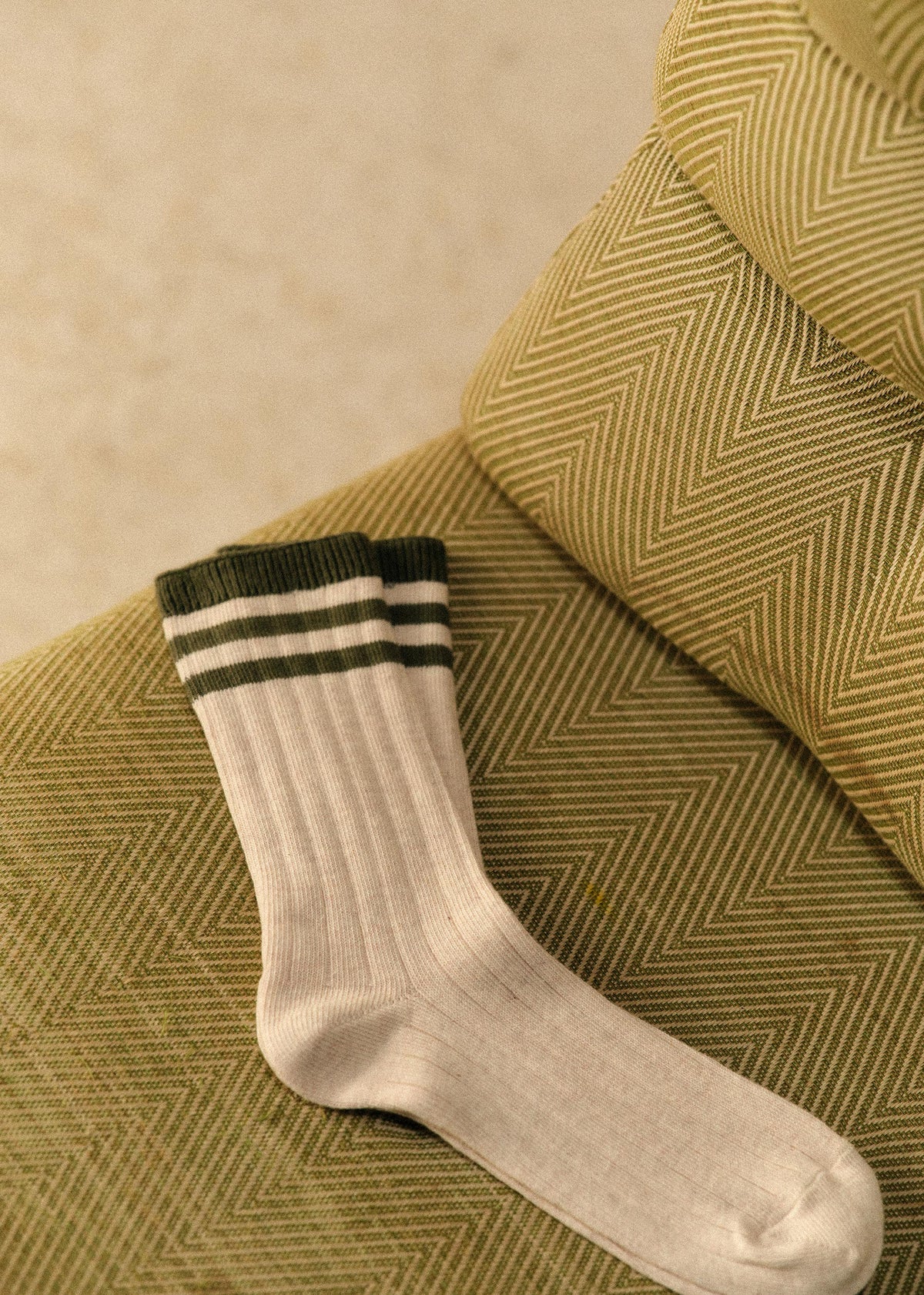 Chaussettes Russel - Écru Rayures Kaki