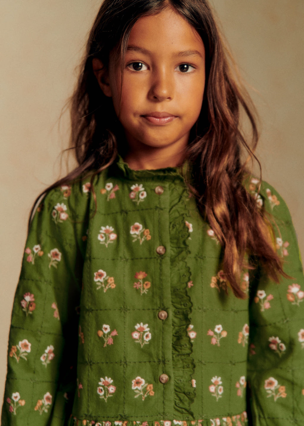 Robe Romina - Olive / broderie herbier