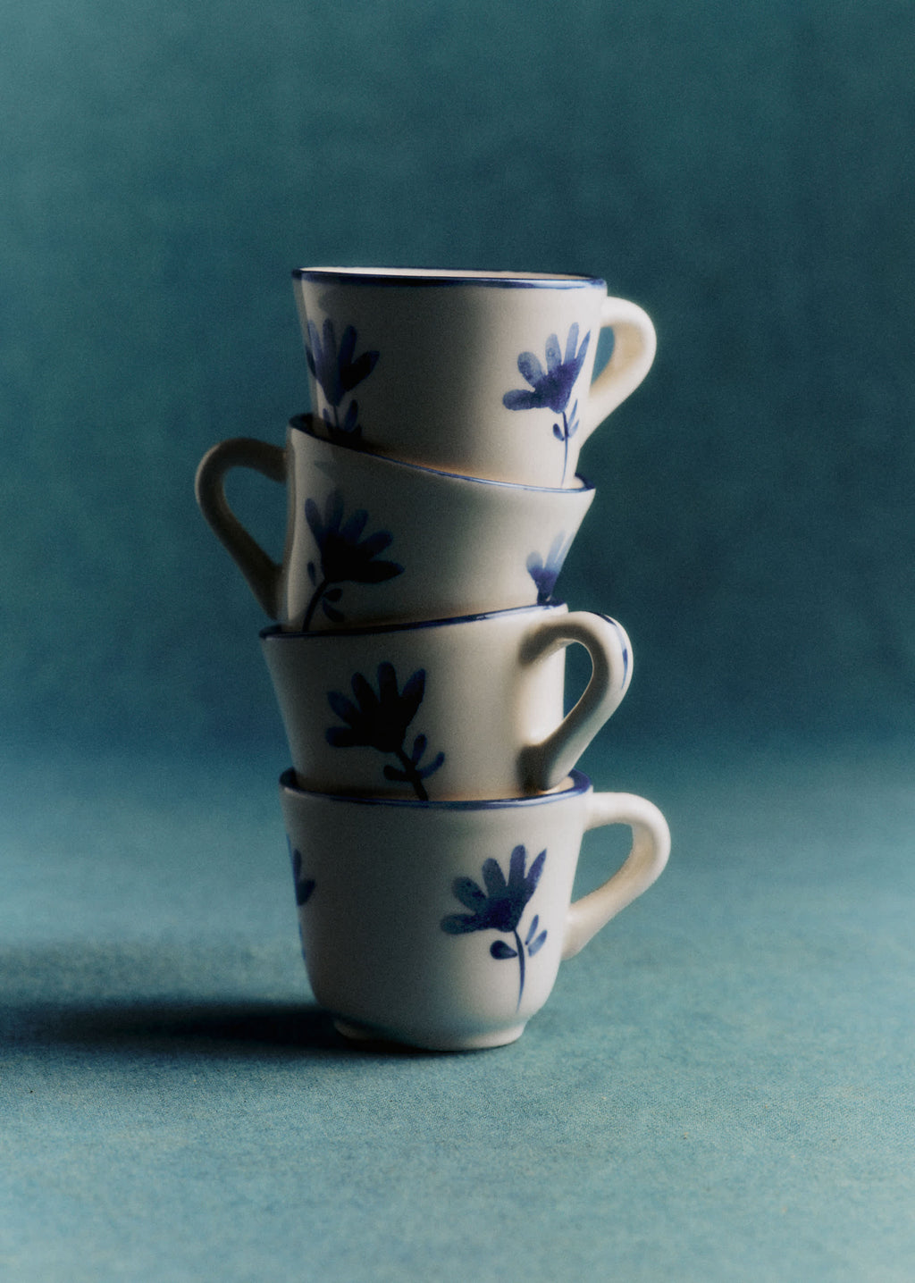 Coffret de 4 tasses expresso - Petite Fleur - Bleu Orage