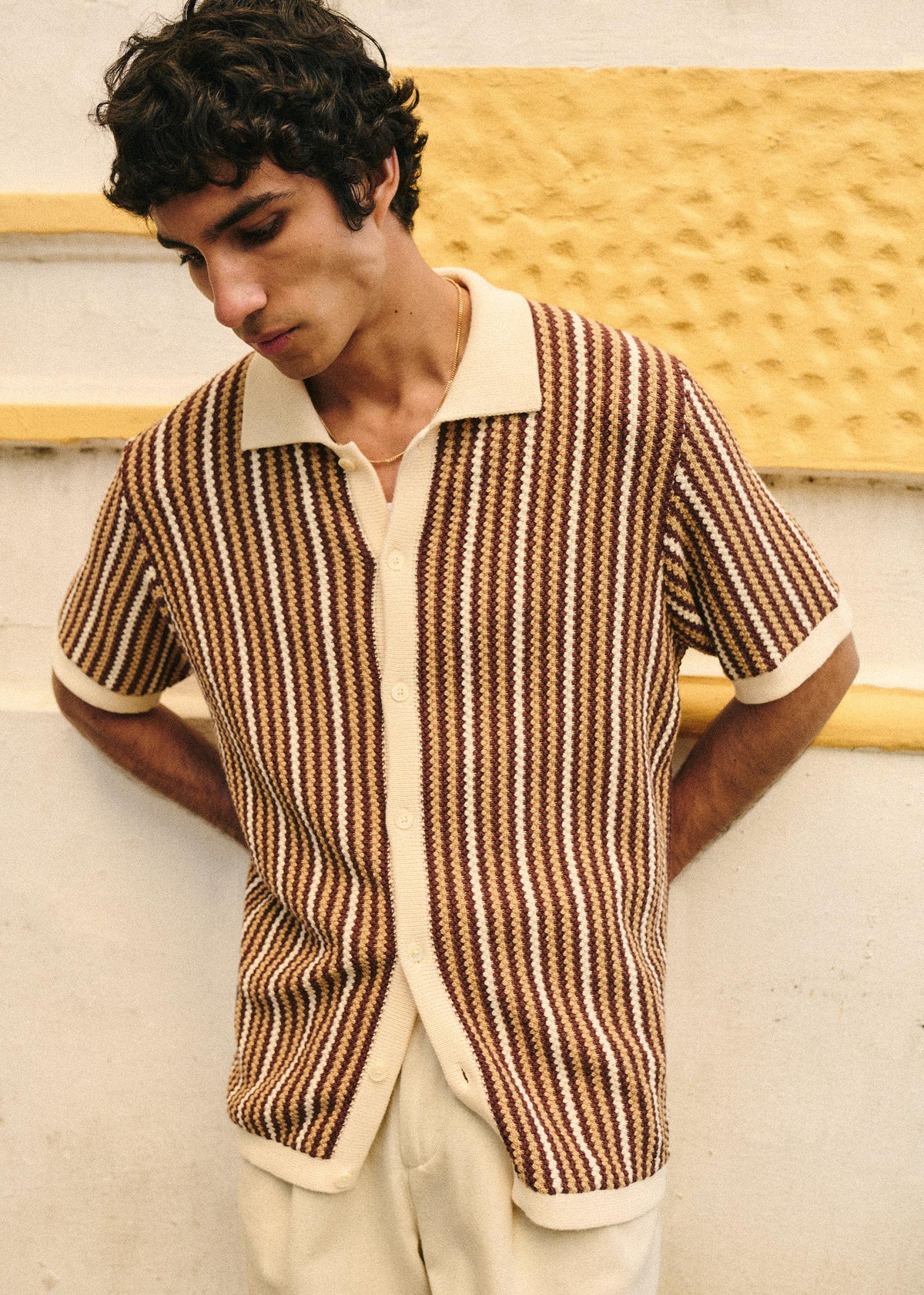 Chemise Maille Angelo - Ecru / Marron