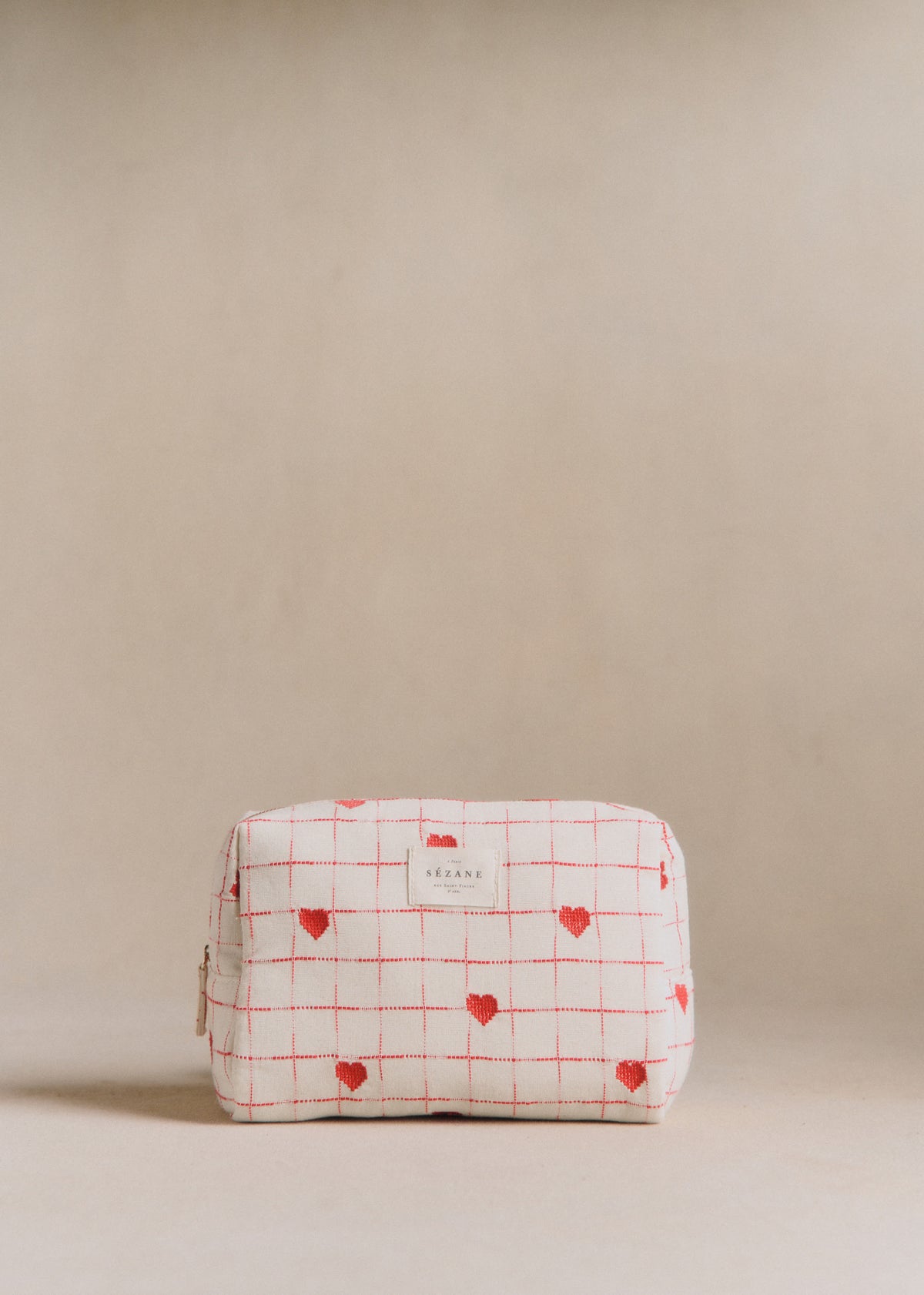 Trousse De Toilette - Broderie Coeurs Rouges