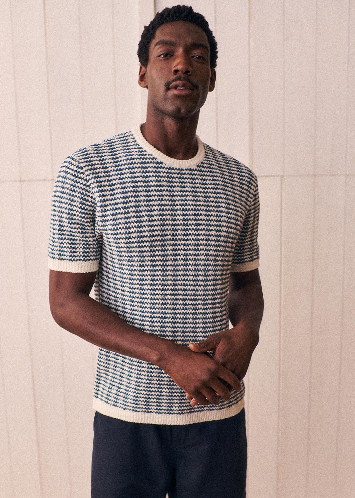 T-Shirt Maille Lucky - Écru Rayures Bleu acier