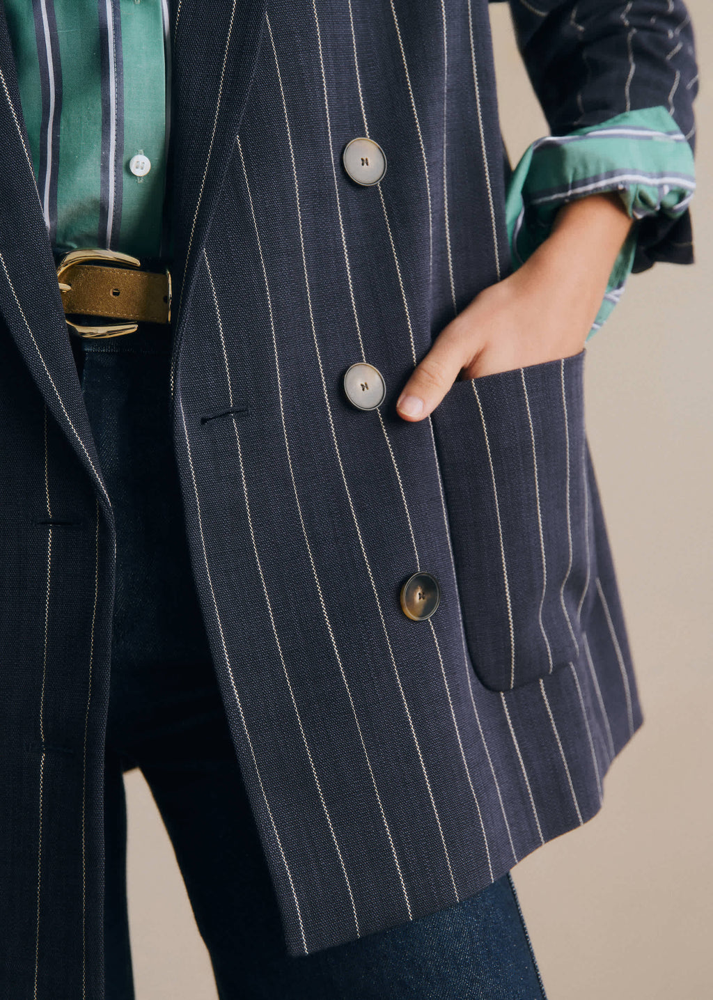 Veste Michele - Rayures Tennis Écru Fond Bleu