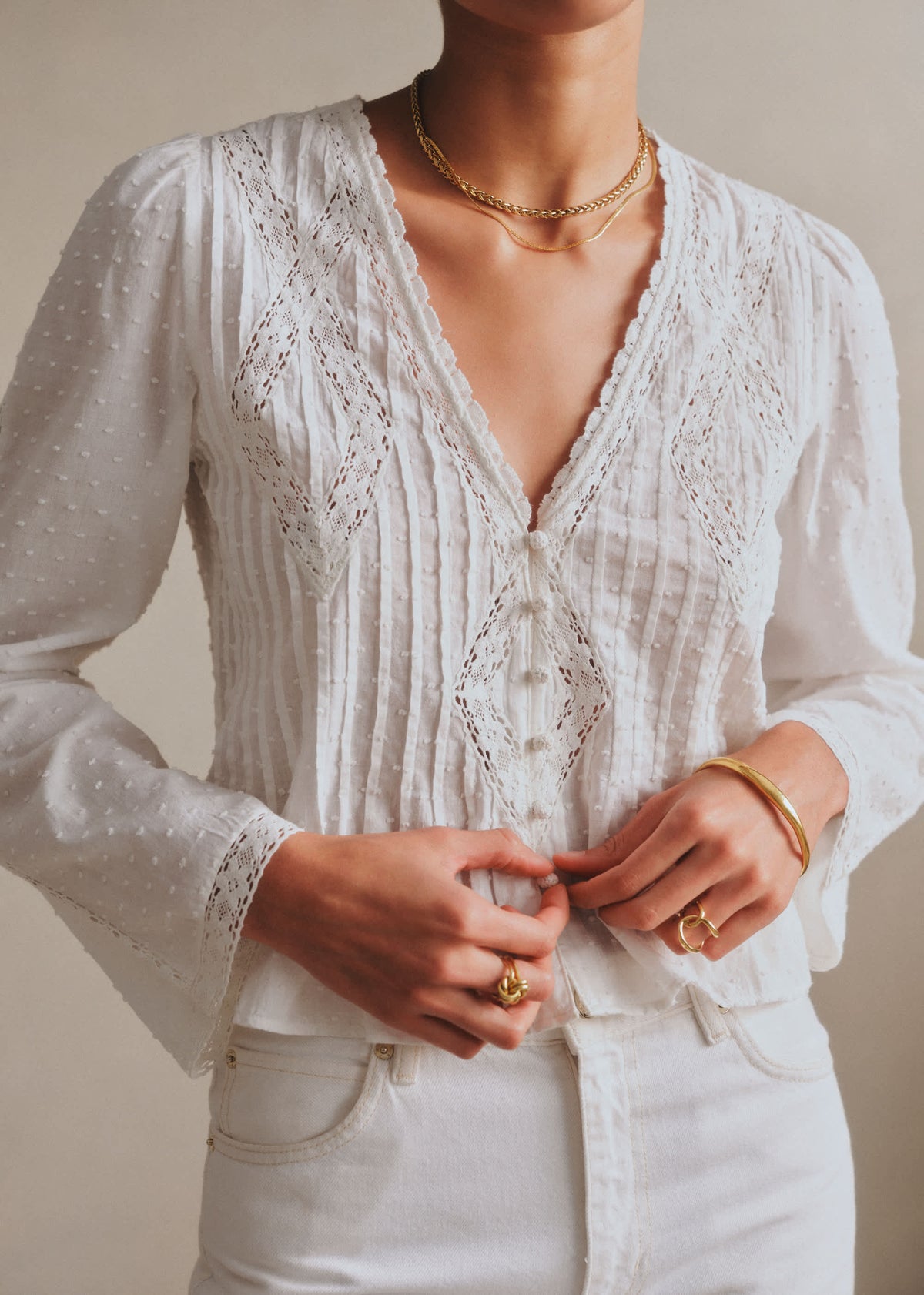 Chemise Lucienne - Broderie Contrastée Écrue