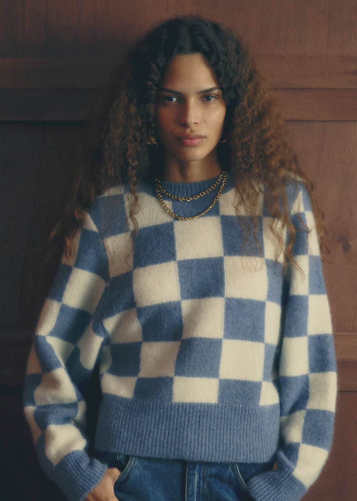Pull François - Sézane x Antoinette Poisson - Carreaux Bleu et Ecru
