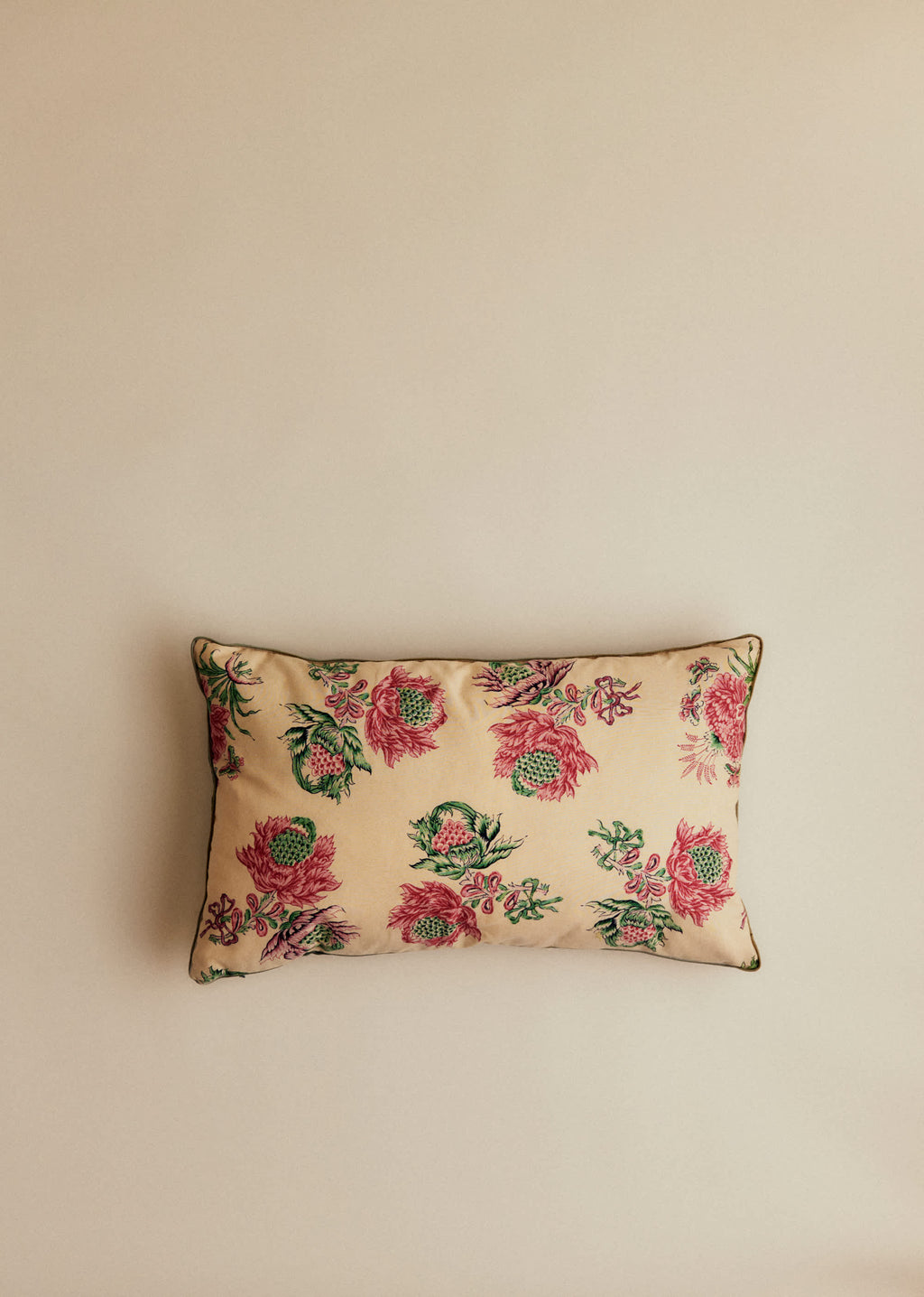 Coussin vintage velours céladon foncé - Petit modèle - Imprimé Fleurs de Chardon