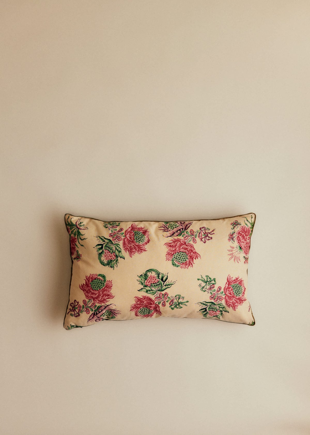 Coussin vintage velours céladon foncé - Petit modèle - Imprimé Fleurs de Chardon