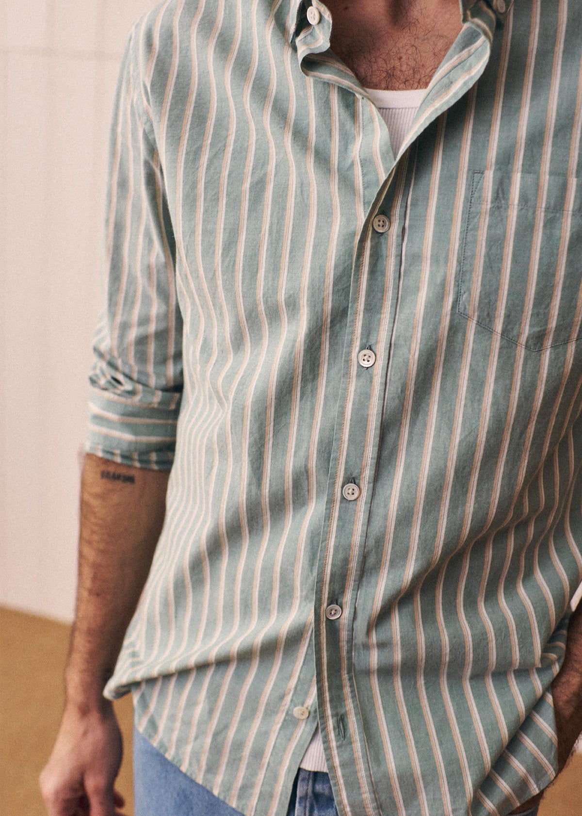 Chemise Charlie - Vert Rayures Beige / Blanc