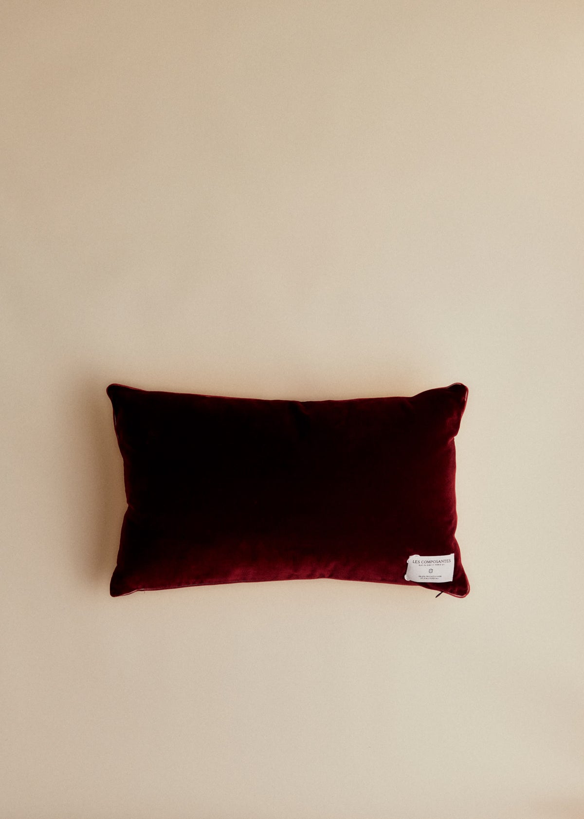 Coussin vintage velours bordeaux - Petit modèle - Imprimé Champêtre
